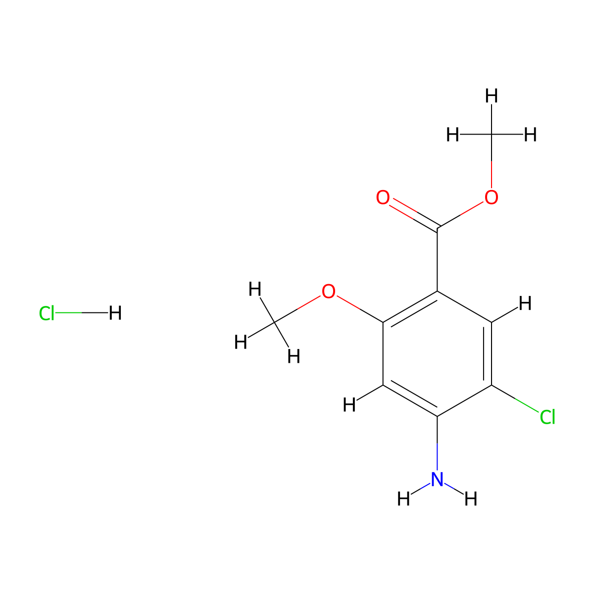 Methyl 4-amino-5-chloro-2-methoxybenzoate hydrochloride molecular structure, CAS 130312-40-2