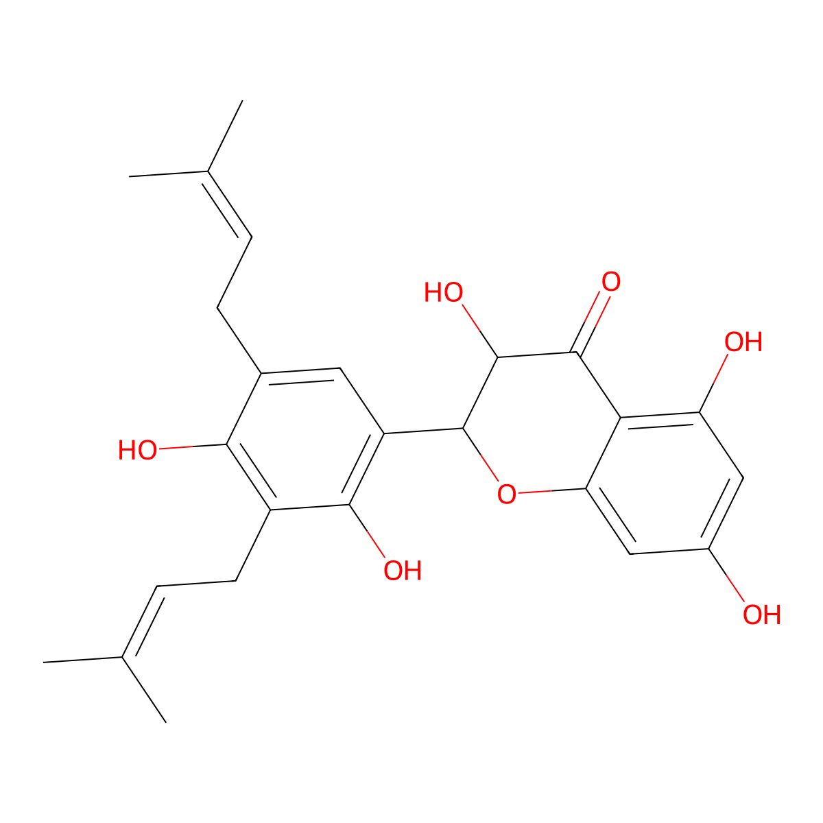2-[2,4-Dihydroxy-3,5-bis(3-methylbut-2-enyl)phenyl]-3,5,7-trihydroxy-2,3-dihydrochromen-4-one molecular structure, CAS 1303438-52-9