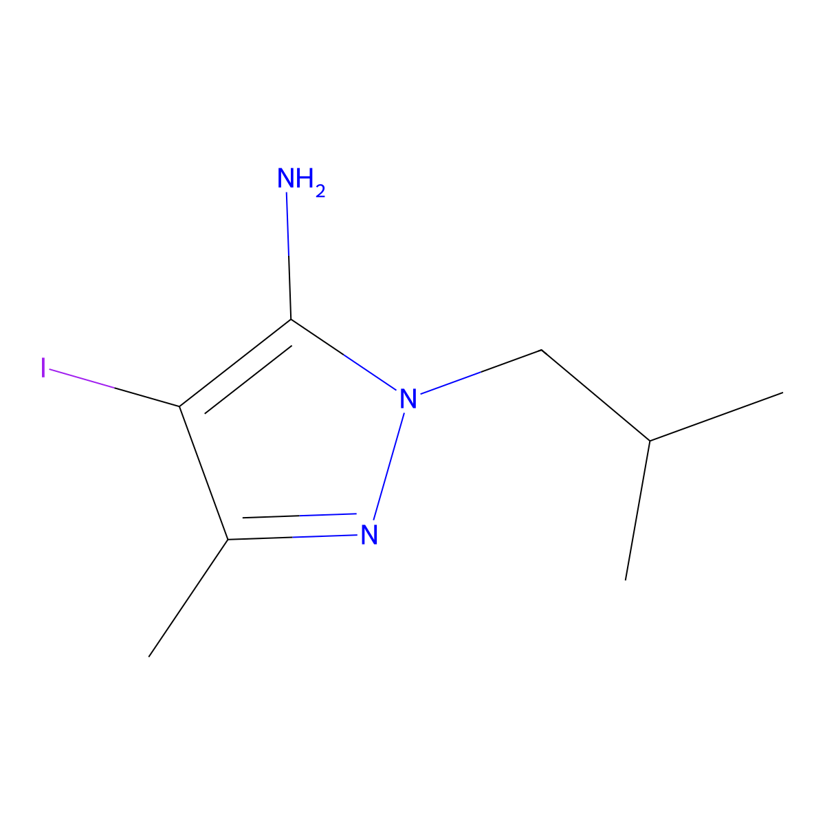 4-Iodo-1-isobutyl-3-methyl-1H-pyrazol-5-amine molecular structure, CAS 1303443-54-0
