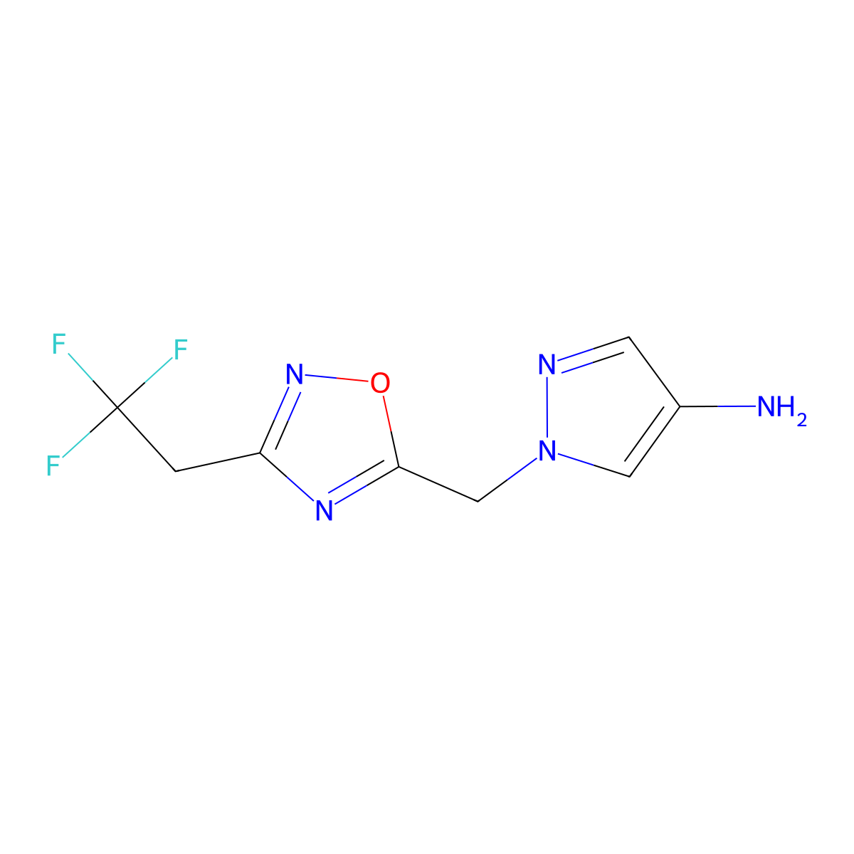 1-{[3-(2,2,2-trifluoroethyl)-1,2,4-oxadiazol-5-yl]methyl}-1H-pyrazol-4-amine molecular structure, CAS 1303469-73-9