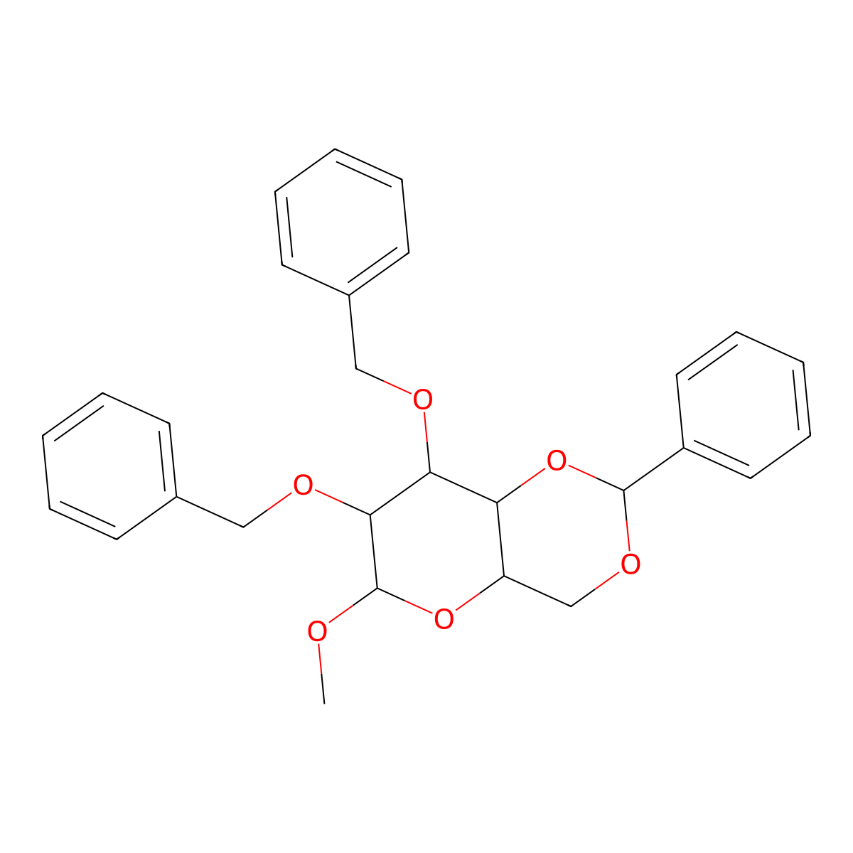 Methyl 2,3-di-o-benzyl-4,6-o-benzylidene-beta-d-glucopyranoside molecular structure, CAS 13035-24-0