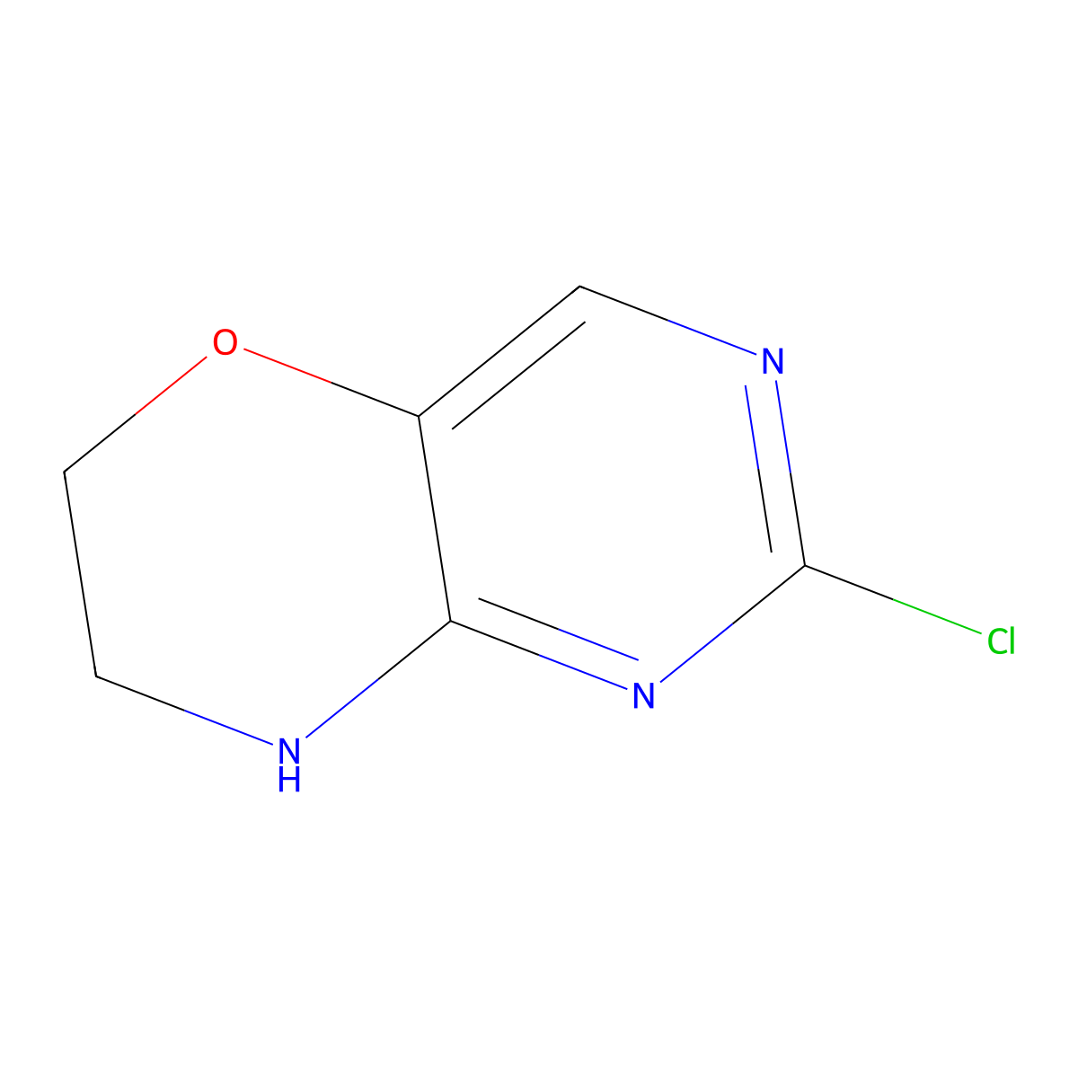 2-chloro-7,8-dihydro-6H-pyrimido[5,4-b][1,4]oxazine molecular structure, CAS 1303587-99-6