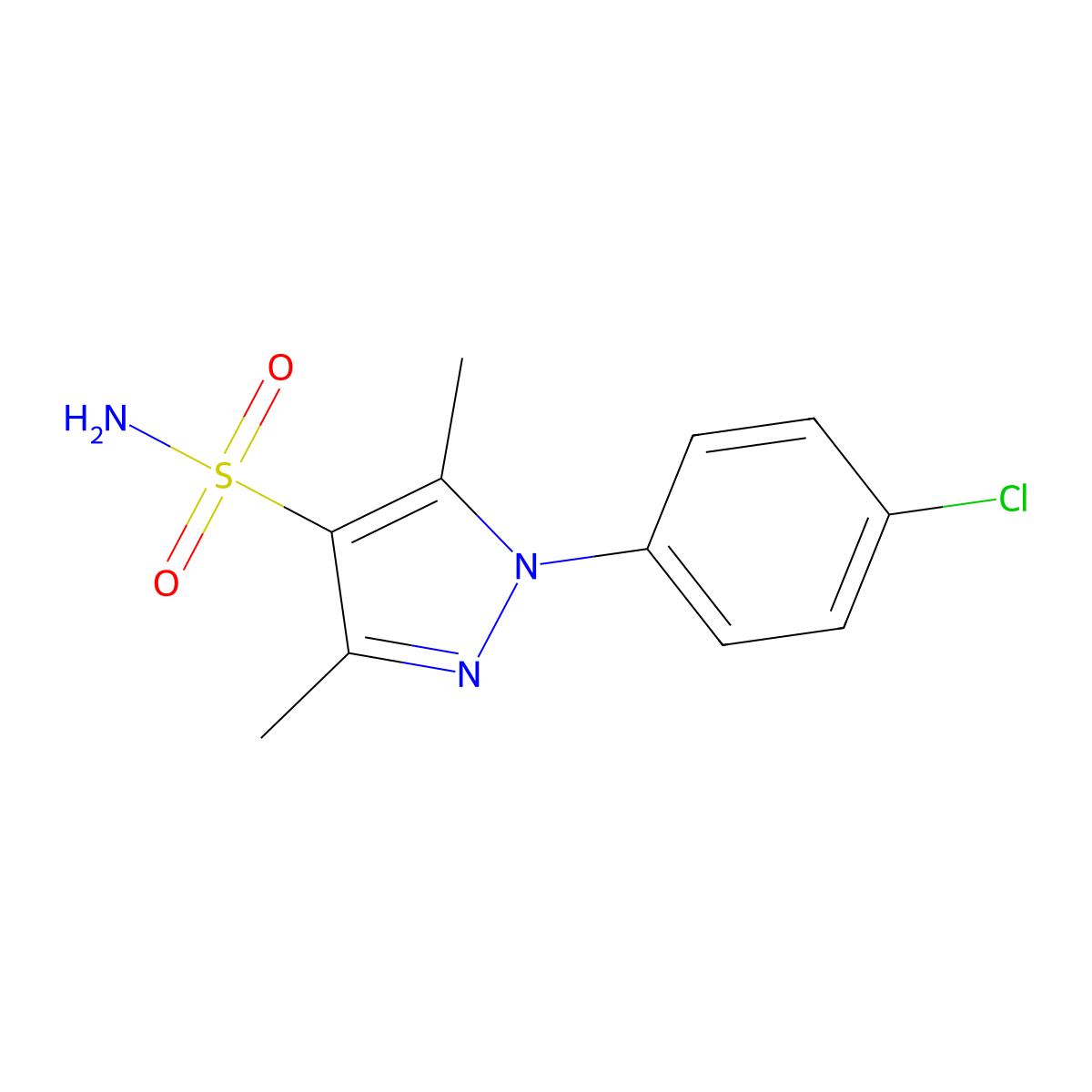 1-(4-chlorophenyl)-3,5-dimethyl-1H-pyrazole-4-sulfonamide molecular structure, CAS 1303786-58-4