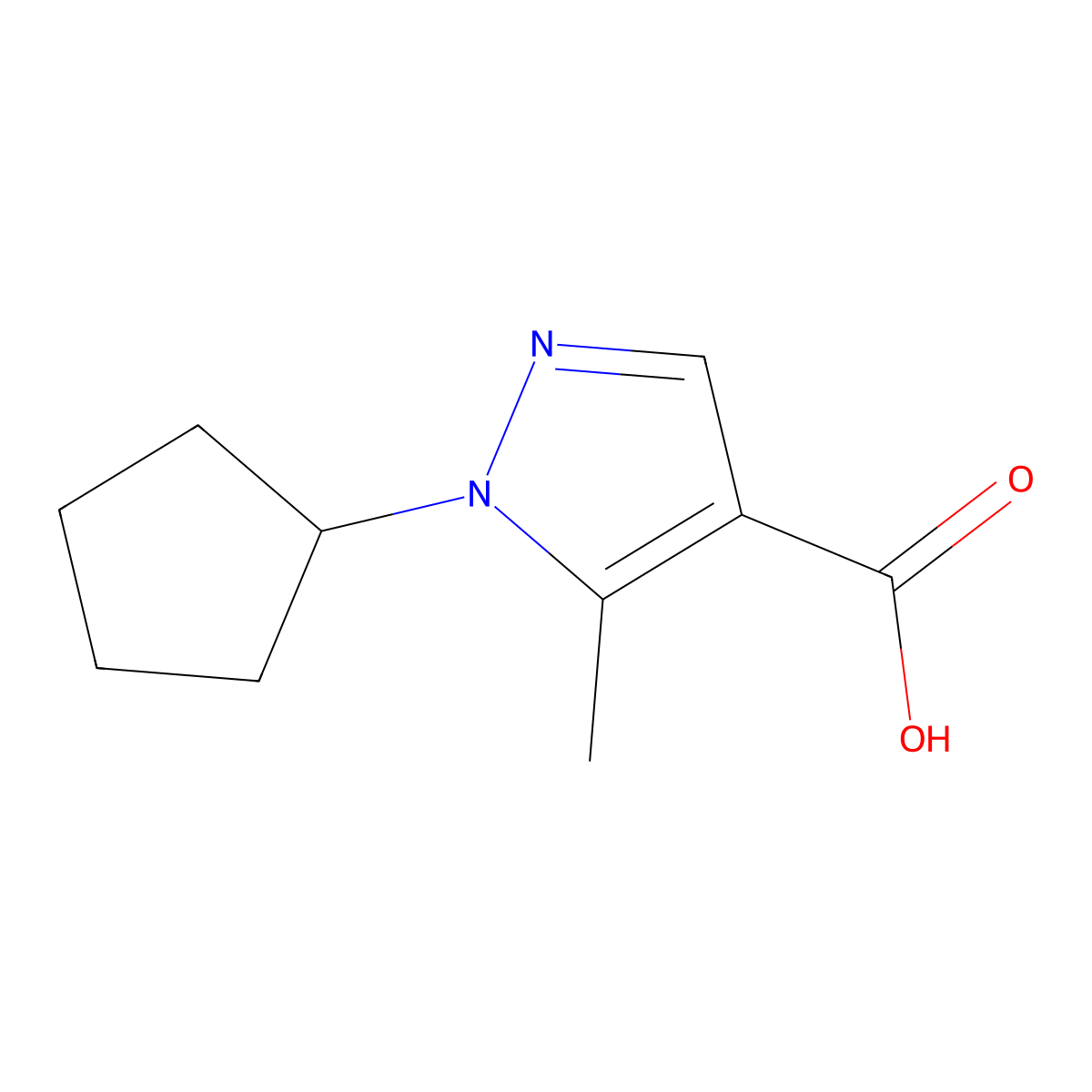 1-cyclopentyl-5-methyl-1H-pyrazole-4-carboxylic acid molecular structure, CAS 1303797-58-1