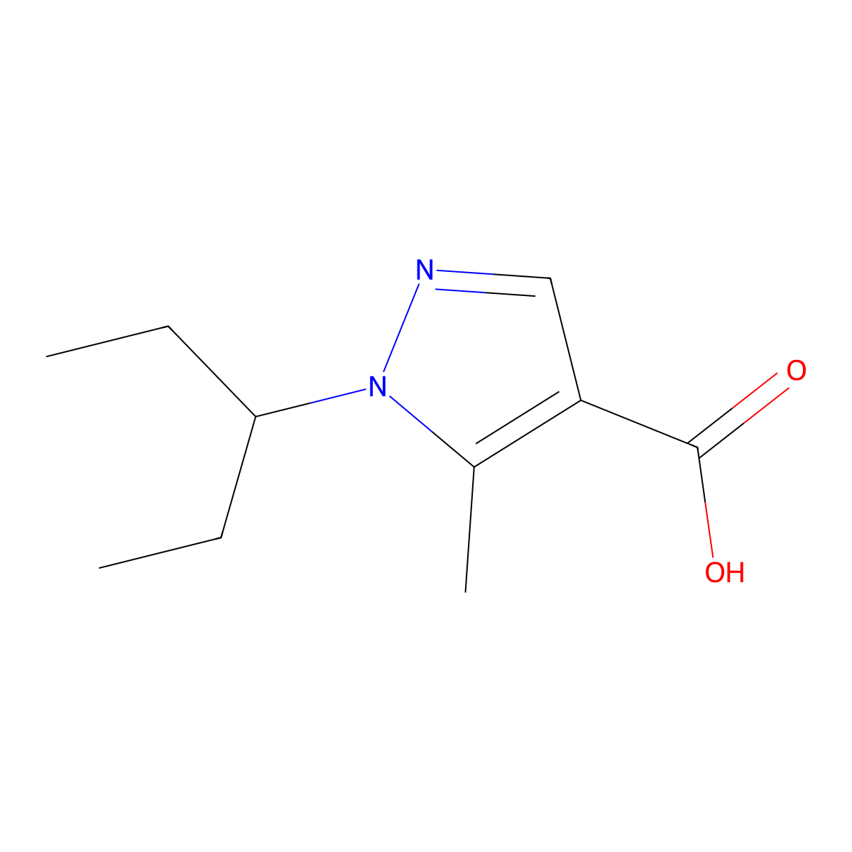 5-methyl-1-(pentan-3-yl)-1H-pyrazole-4-carboxylic acid molecular structure, CAS 1303797-61-6