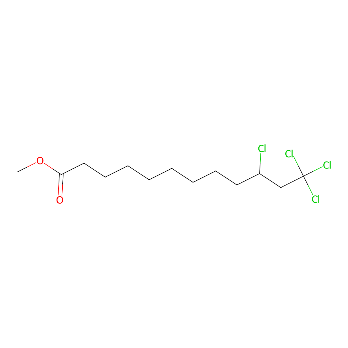 Methyl 10,12,12,12-tetrachlorododecanoate molecular structure, CAS 13038-11-4