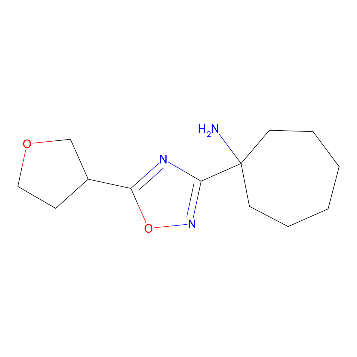 1-[5-(Oxolan-3-yl)-1,2,4-oxadiazol-3-yl]cycloheptan-1-amine molecular structure, CAS 1303814-30-3