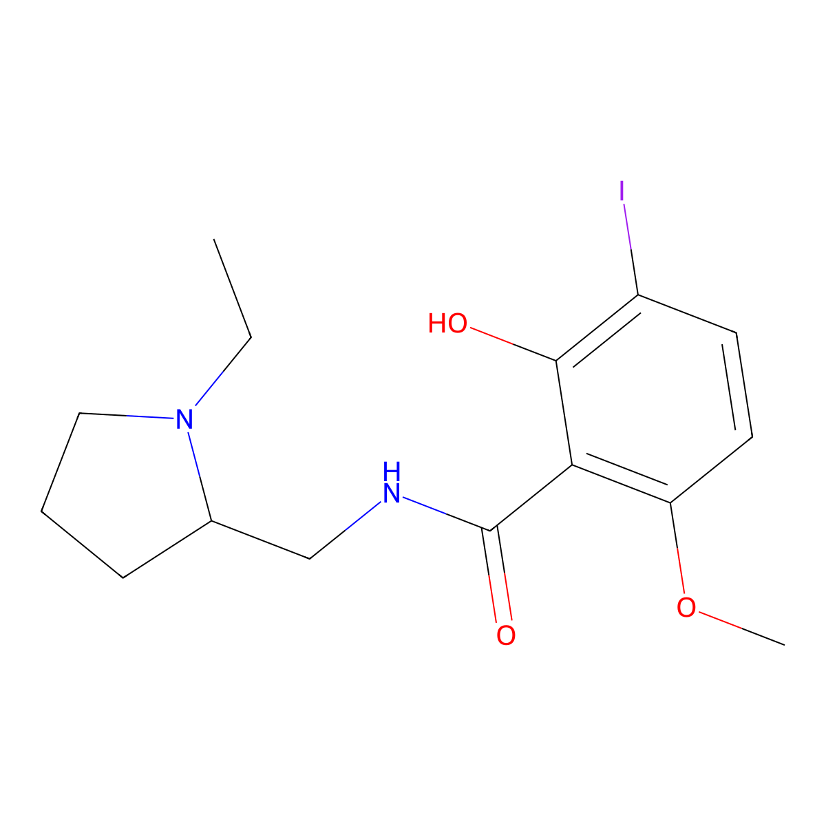 N-[(1-ethylpyrrolidin-2-yl)methyl]-2-hydroxy-3-iodo-6-methoxybenzamide molecular structure, CAS 130383-75-4