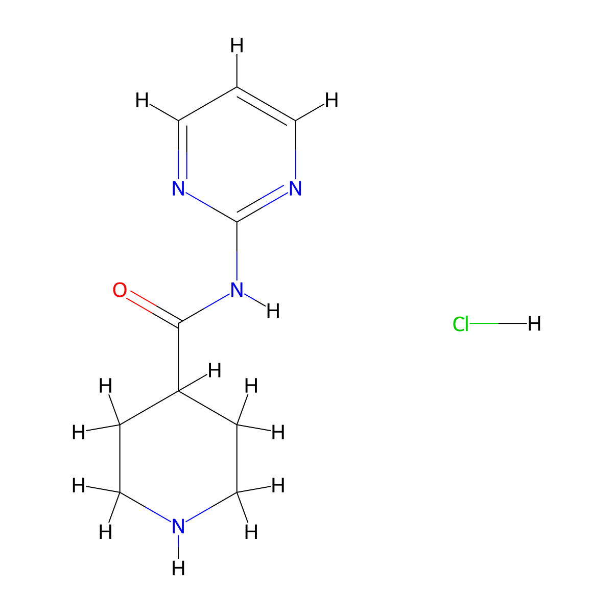 N-(pyrimidin-2-yl)piperidine-4-carboxamide hydrochloride molecular structure, CAS 1303889-65-7