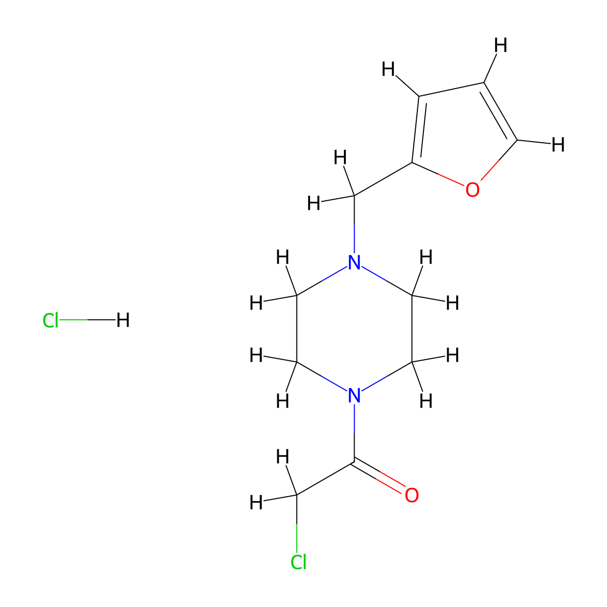 2-Chloro-1-[4-(furan-2-ylmethyl)piperazin-1-yl]ethan-1-one hydrochloride molecular structure, CAS 1303889-75-9