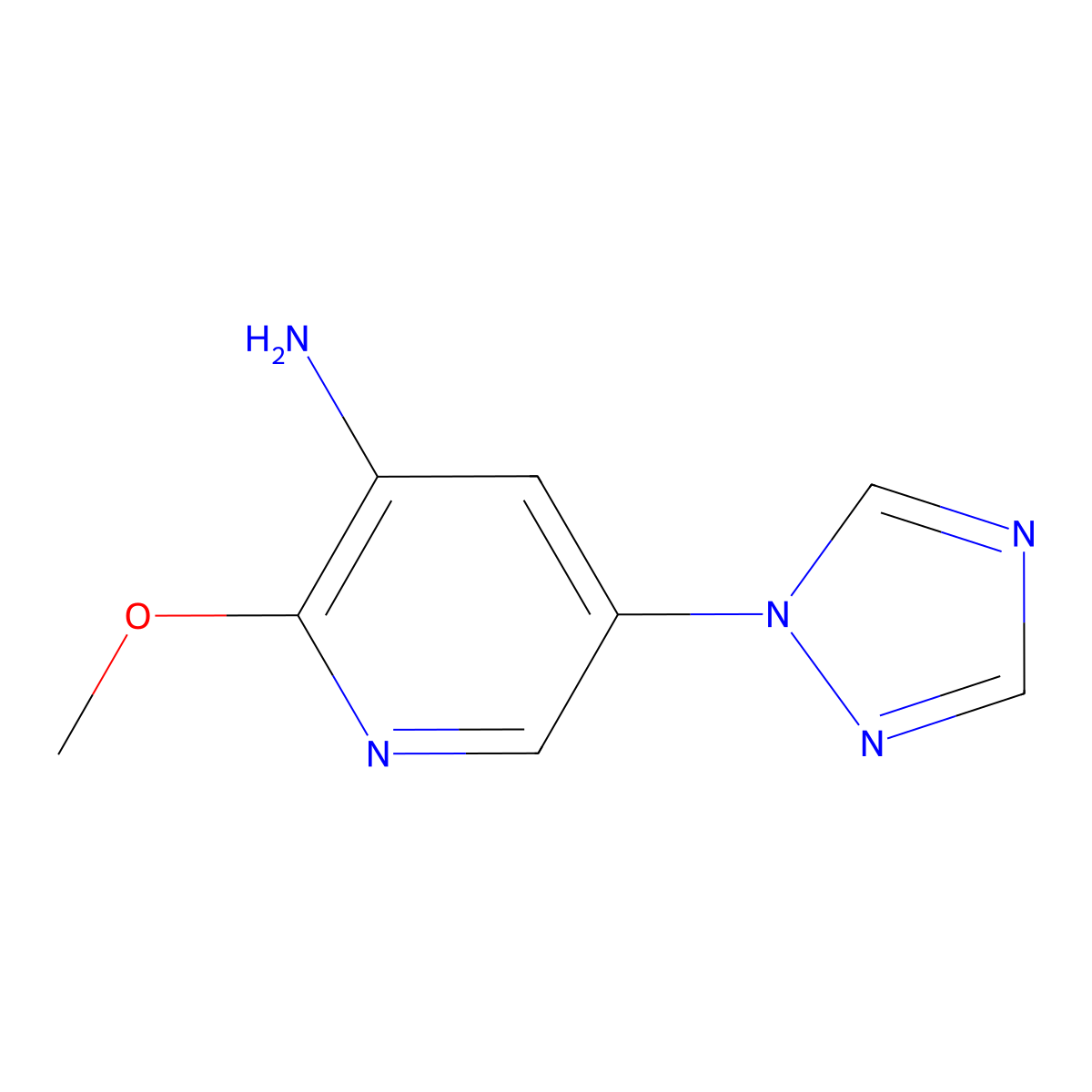 2-methoxy-5-(1H-1,2,4-triazol-1-yl)pyridin-3-amine molecular structure, CAS 1303890-00-7