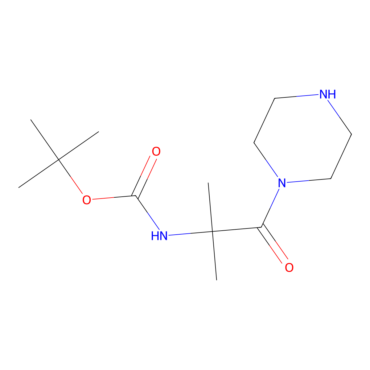 tert-butyl N-[2-methyl-1-oxo-1-(piperazin-1-yl)propan-2-yl]carbamate molecular structure, CAS 1303890-06-3