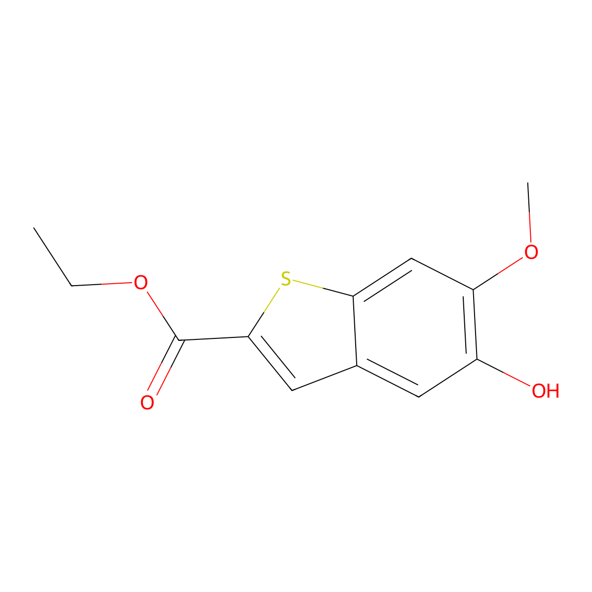 Ethyl 5-hydroxy-6-methoxy-1-benzothiophene-2-carboxylate molecular structure, CAS 1303890-37-0