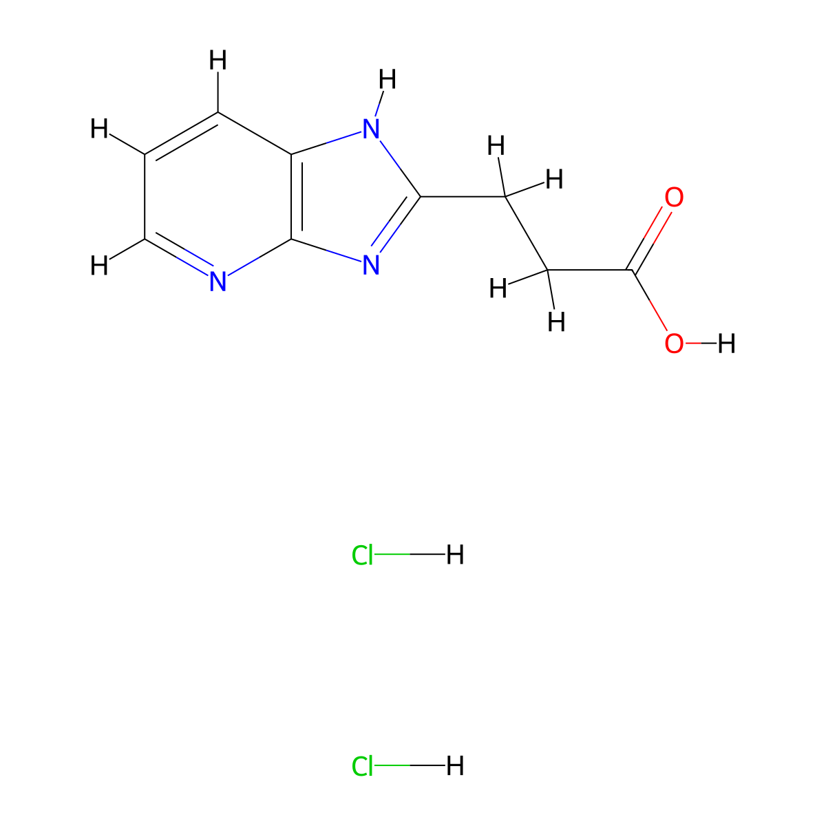 3-(3H-imidazo(4,5-b)pyridin-2-yl)propanoic acid dihydrochloride molecular structure, CAS 1303890-41-6