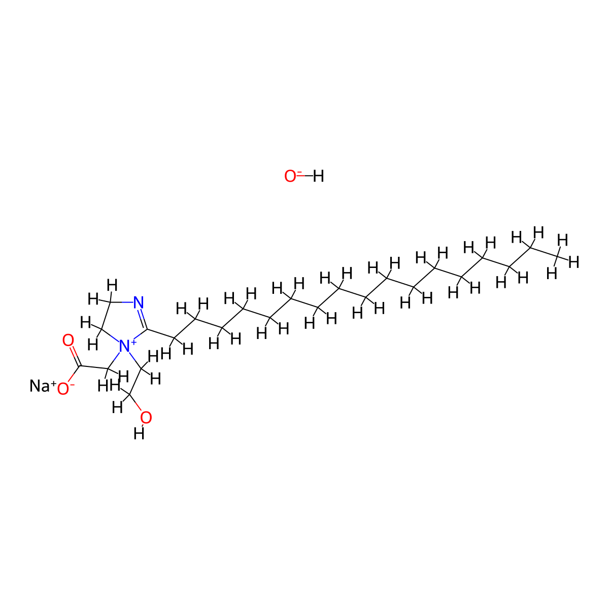 Sodium 1-(carboxymethyl)-2-heptadecyl-4,5-dihydro-1-(2-hydroxyethyl)-1H-imidazolium hydroxide molecular structure, CAS 13039-27-5