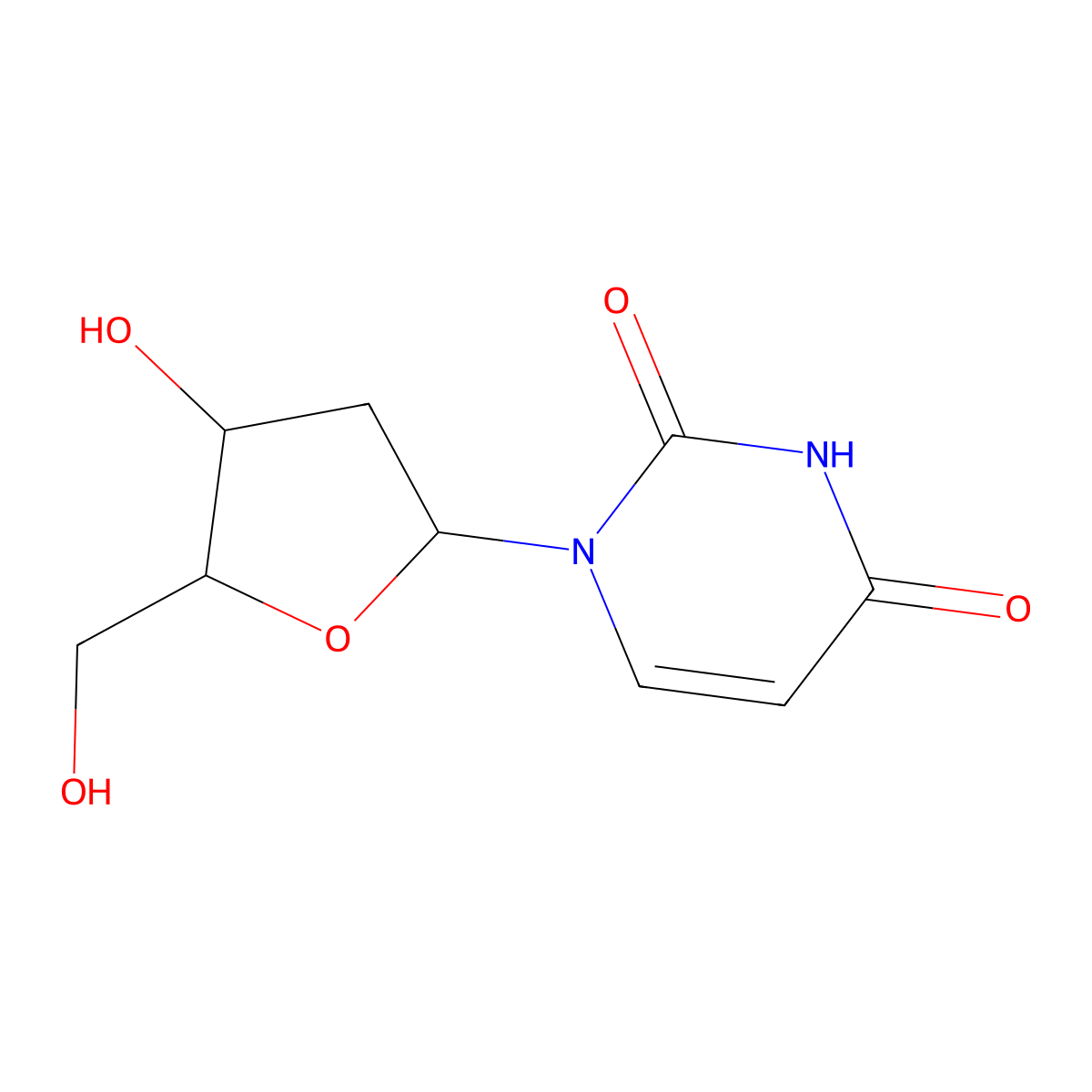 1-[(2R,4R,5R)-4-hydroxy-5-(hydroxymethyl)tetrahydrofuran-2-yl]pyrimidine-2,4-dione molecular structure, CAS 13039-99-1