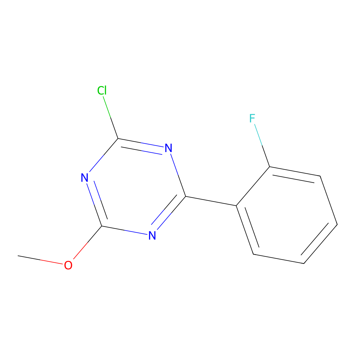 2-Chloro-4-(2-fluorophenyl)-6-methoxy-1,3,5-triazine molecular structure, CAS 1303967-58-9