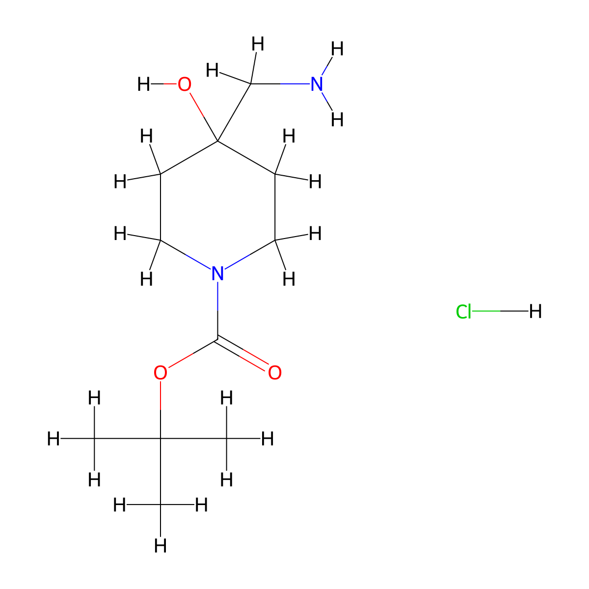 4-Aminomethyl-1-Boc-piperidin-4-ol hydrochloride molecular structure, CAS 1303968-14-0