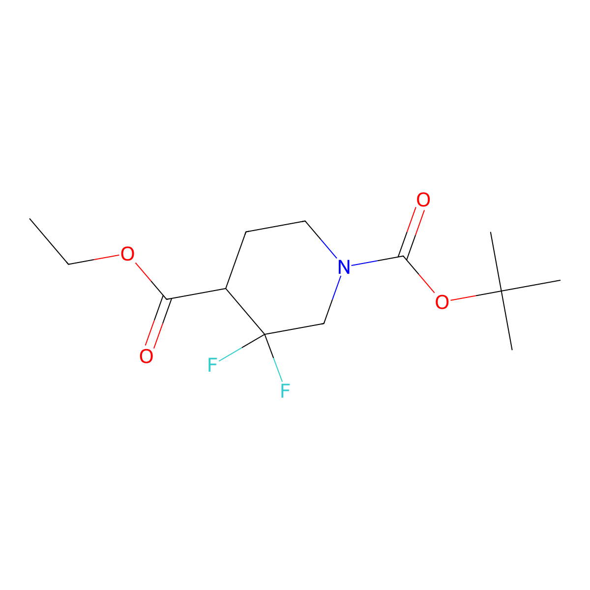 1-tert-Butyl 4-ethyl 3,3-difluoropiperidine-1,4-dicarboxylate molecular structure, CAS 1303972-95-3