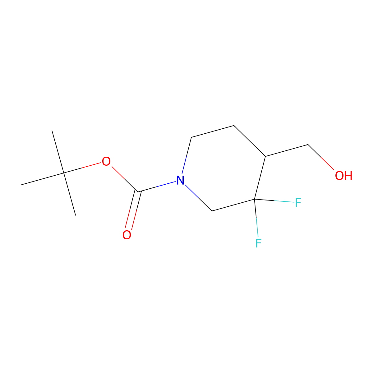 1-Piperidinecarboxylic acid, 3,3-difluoro-4-(hydroxymethyl)-, 1,1-dimethylethyl ester molecular structure, CAS 1303974-47-1