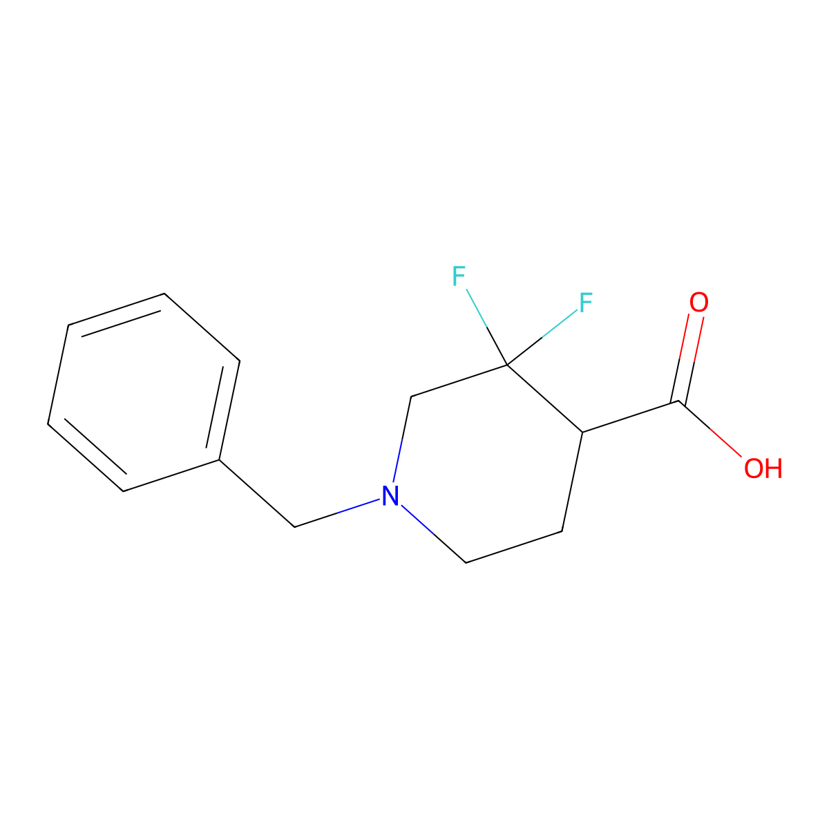 1-Benzyl-3,3-difluoropiperidine-4-carboxylic acid molecular structure, CAS 1303974-62-0