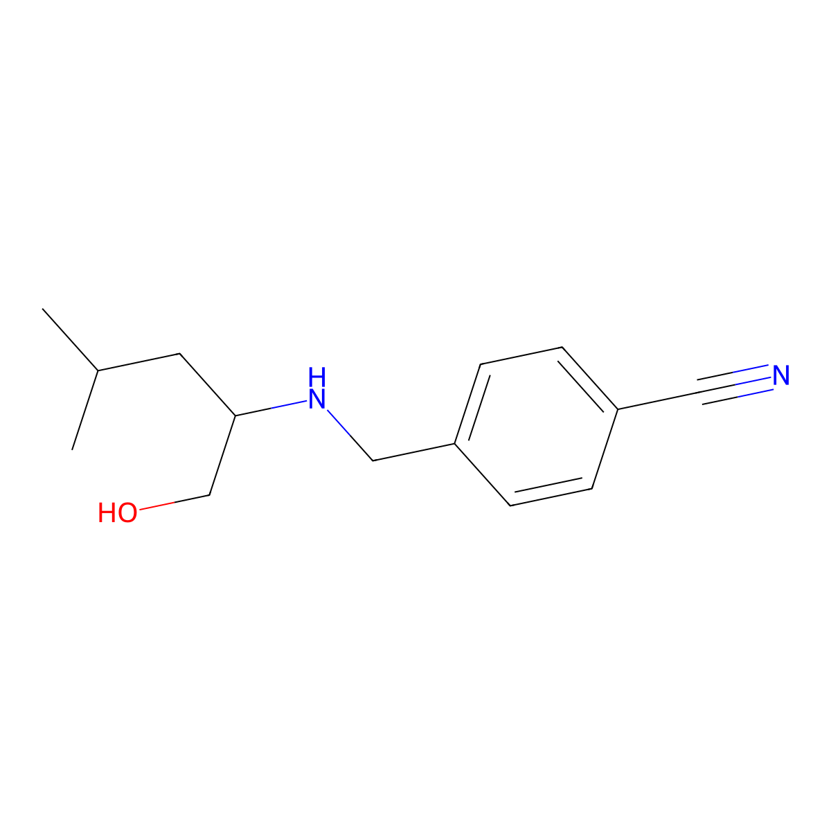 4-(((1-Hydroxy-4-methylpentan-2-yl)amino)methyl)benzonitrile molecular structure, CAS 1303990-43-3