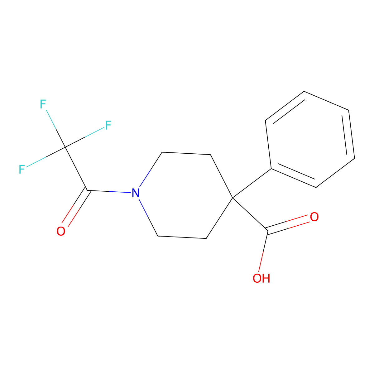 4-Phenyl-1-(trifluoroacetyl)piperidine-4-carboxylic acid molecular structure, CAS 1304001-38-4