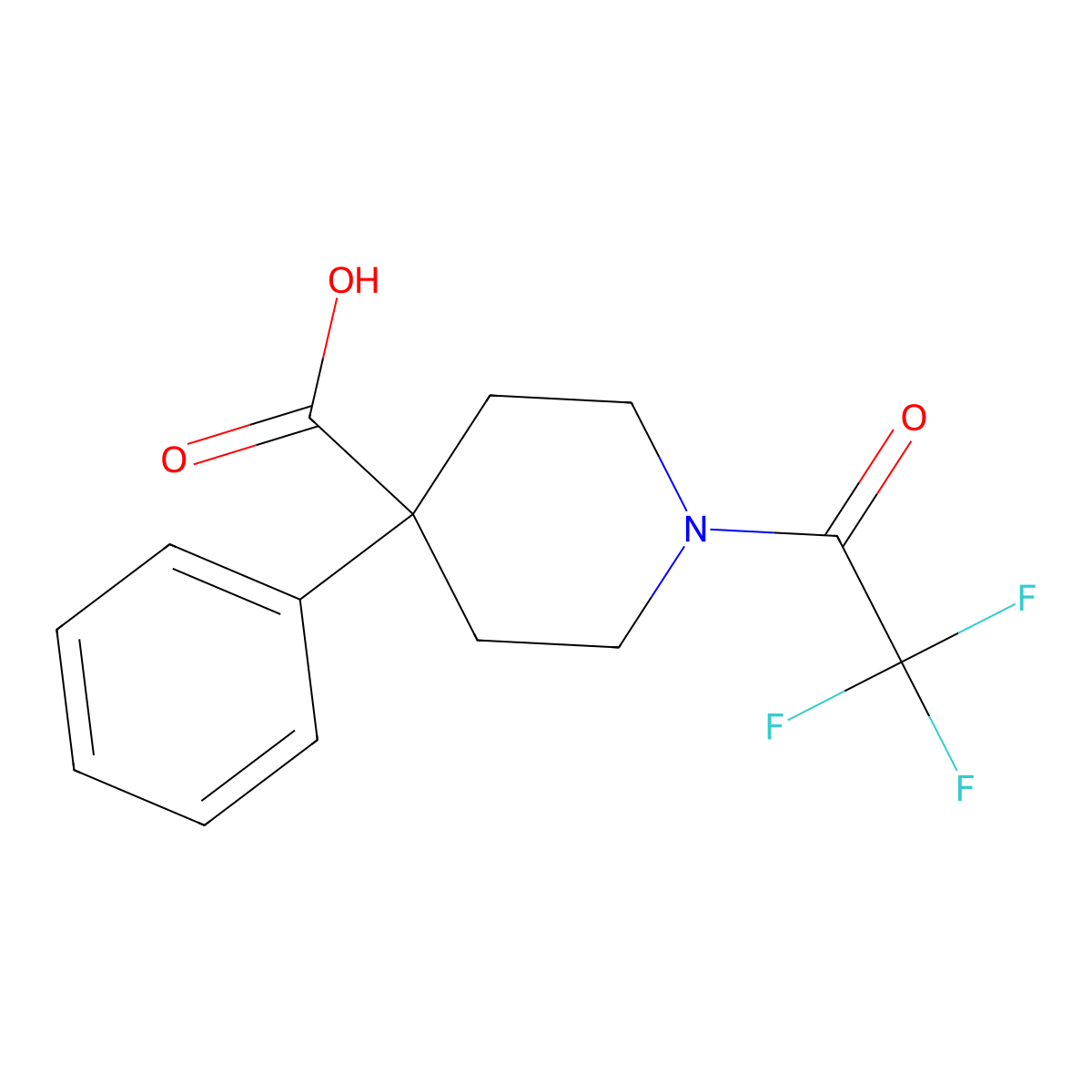 4-Phenyl-1-(trifluoroacetyl)piperidine-4-carboxylic acid molecular structure, CAS 1304001-38-4