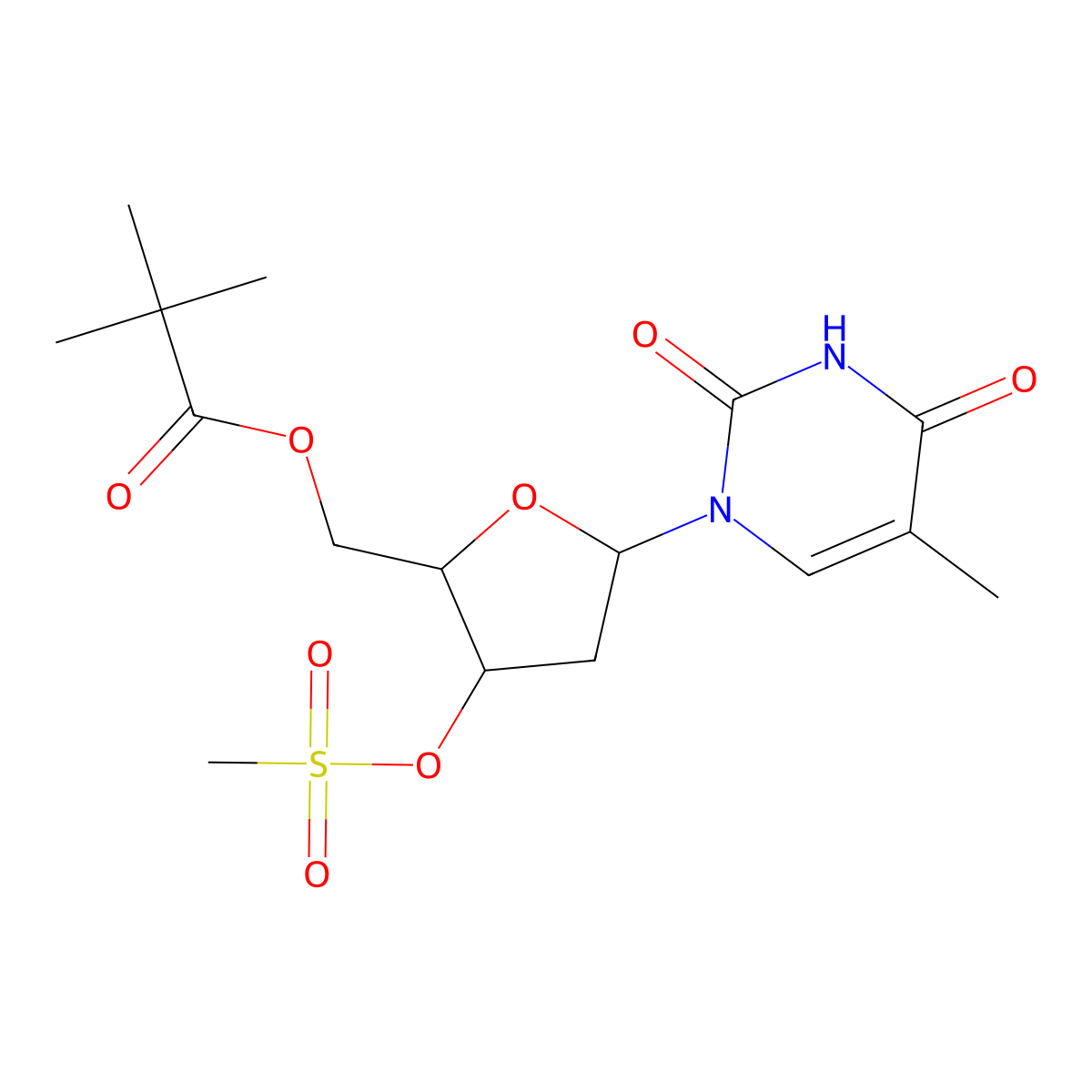 [(2R,3S,5R)-5-(5-methyl-2,4-dioxopyrimidin-1-yl)-3-methylsulfonyloxyoxolan-2-yl]methyl 2,2-dimethylpropanoate molecular structure, CAS 130446-04-7