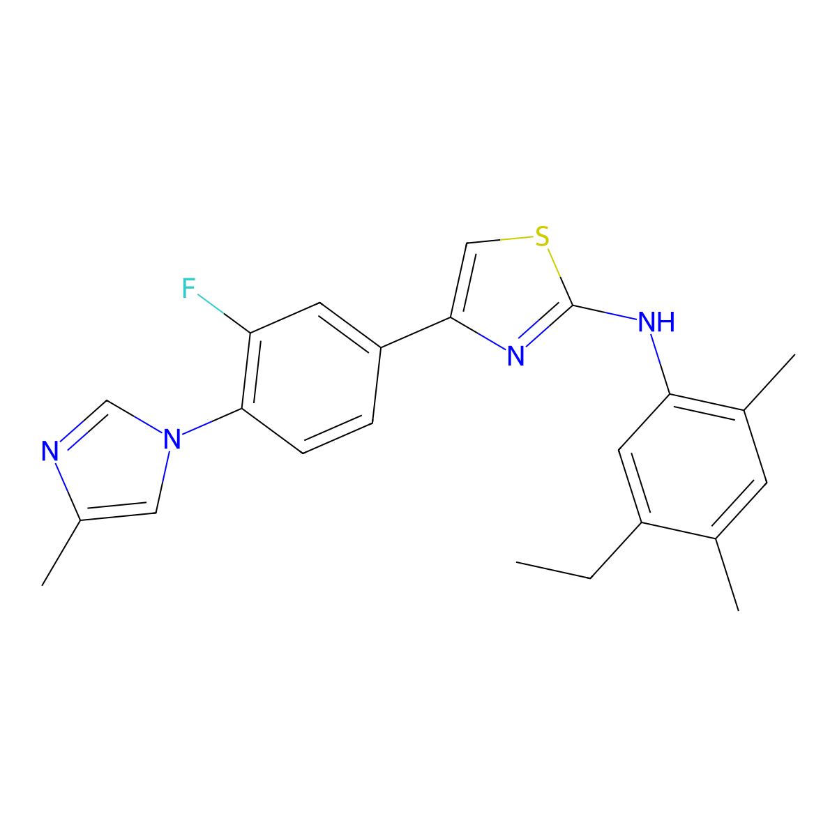 2-Thiazolamine, N-(5-ethyl-2,4-dimethylphenyl)-4-(3-fluoro-4-(4-methyl-1H-imidazol-1-yl)phenyl)- molecular structure, CAS 1304630-27-0