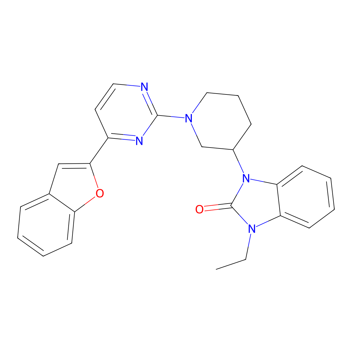 1-{(3s)-1-[4-(1-Benzofuran-2-Yl)pyrimidin-2-Yl]piperidin-3-Yl}-3-Ethyl-1,3-Dihydro-2h-Benzimidazol-2-One molecular structure, CAS 1304778-15-1