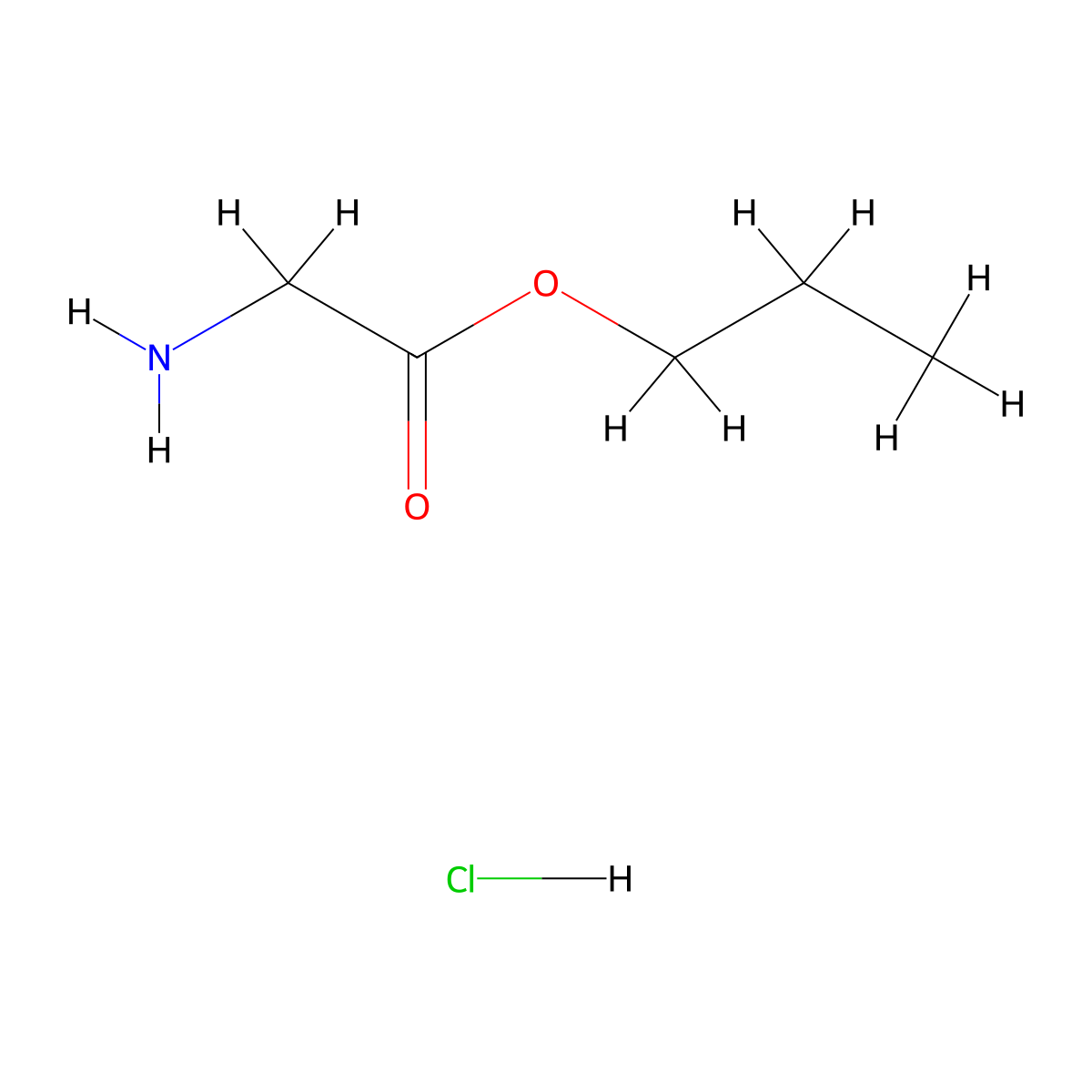 Propyl aminoacetate hydrochloride molecular structure, CAS 13049-01-9