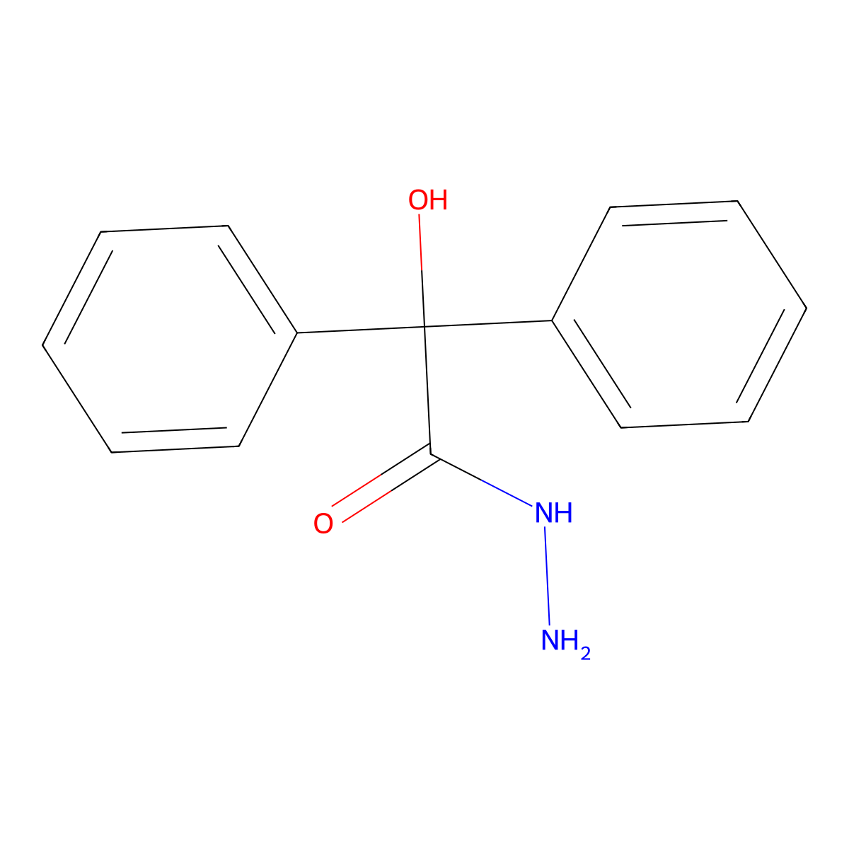 Benzilic acid hydrazide molecular structure, CAS 13050-38-9