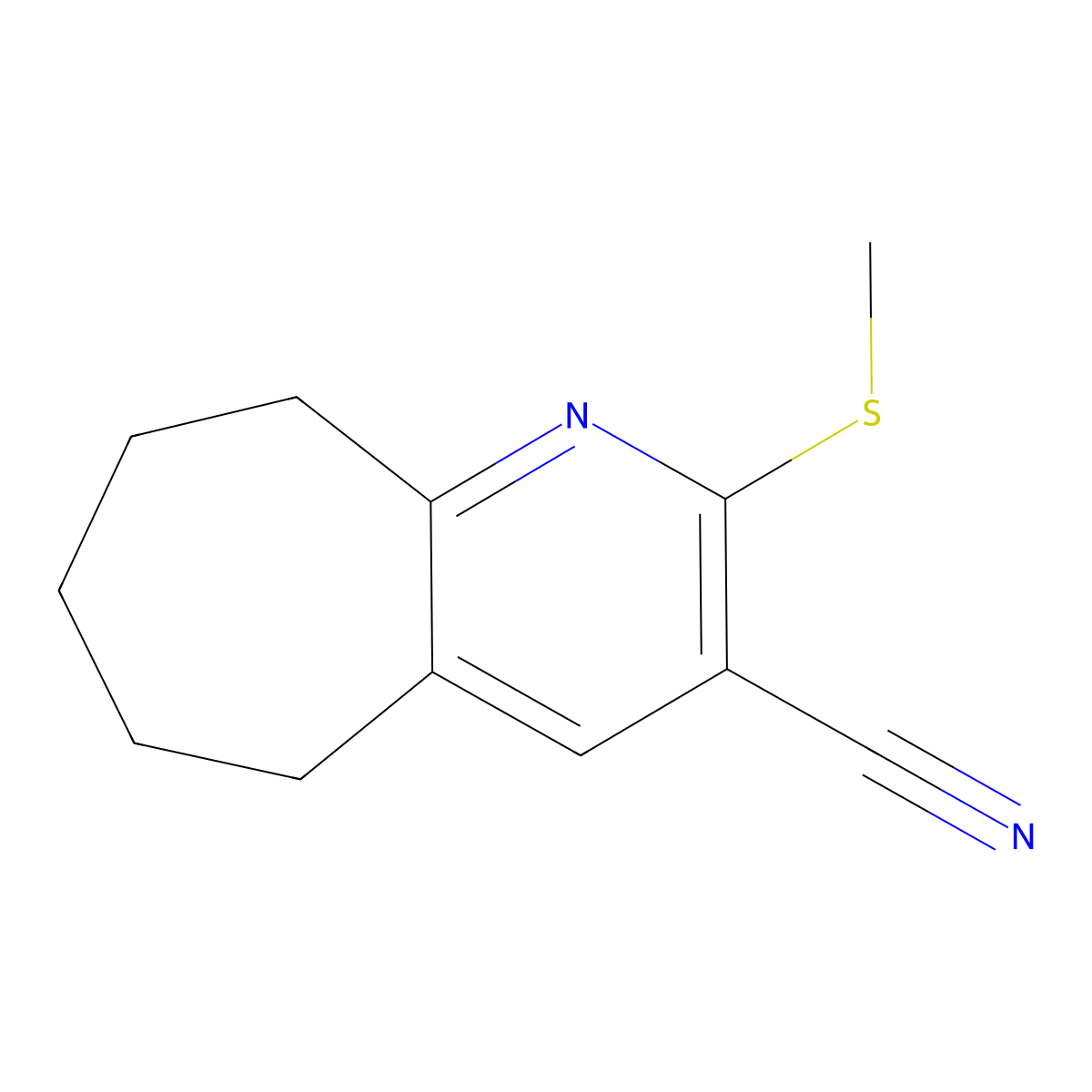 2-(methylsulfanyl)-6,7,8,9-tetrahydro-5H-cyclohepta[b]pyridine-3-carbonitrile molecular structure, CAS 130506-73-9