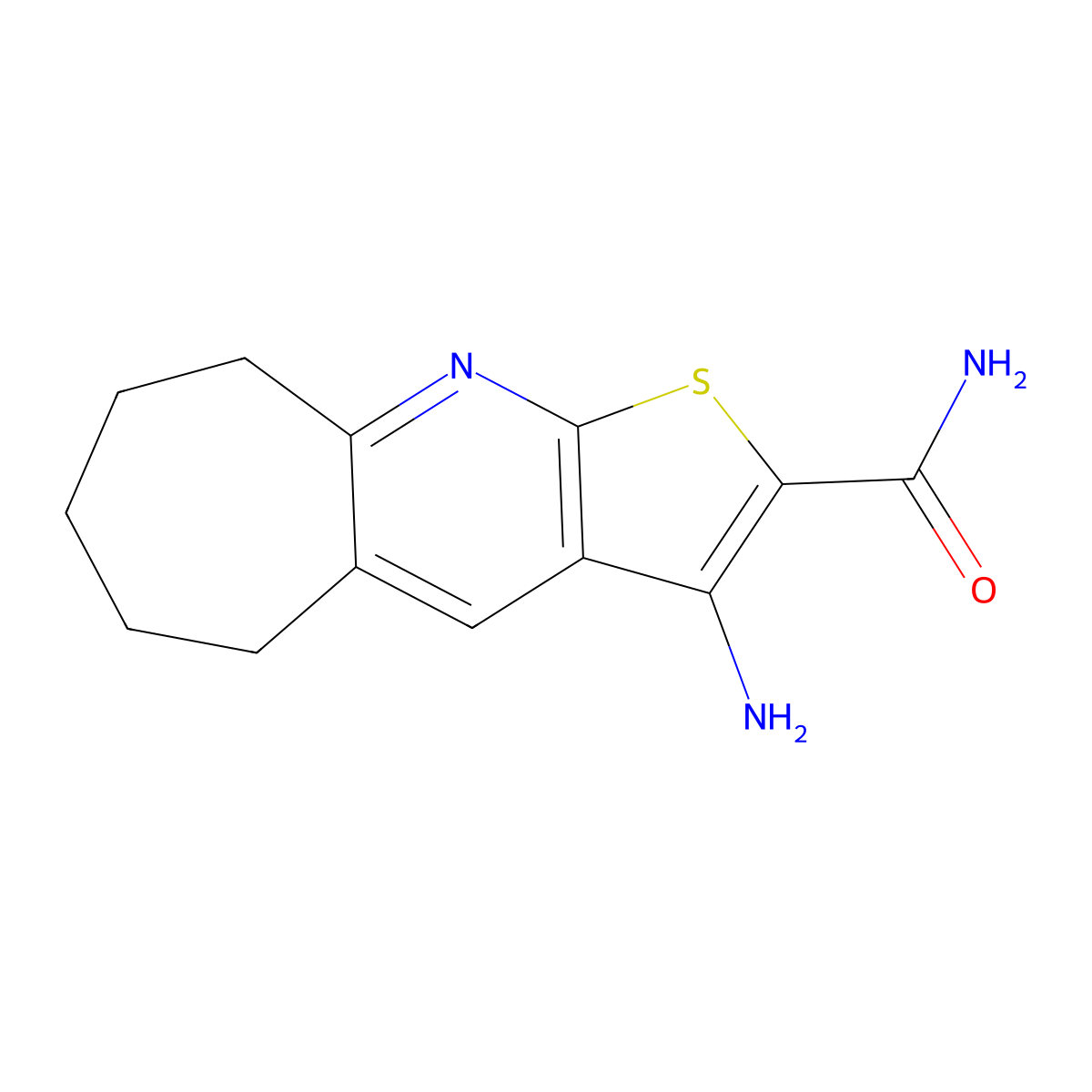 3-amino-6,7,8,9-tetrahydro-5H-cyclohepta[b]thieno[3,2-e]pyridine-2-carboxamide molecular structure, CAS 130506-78-4