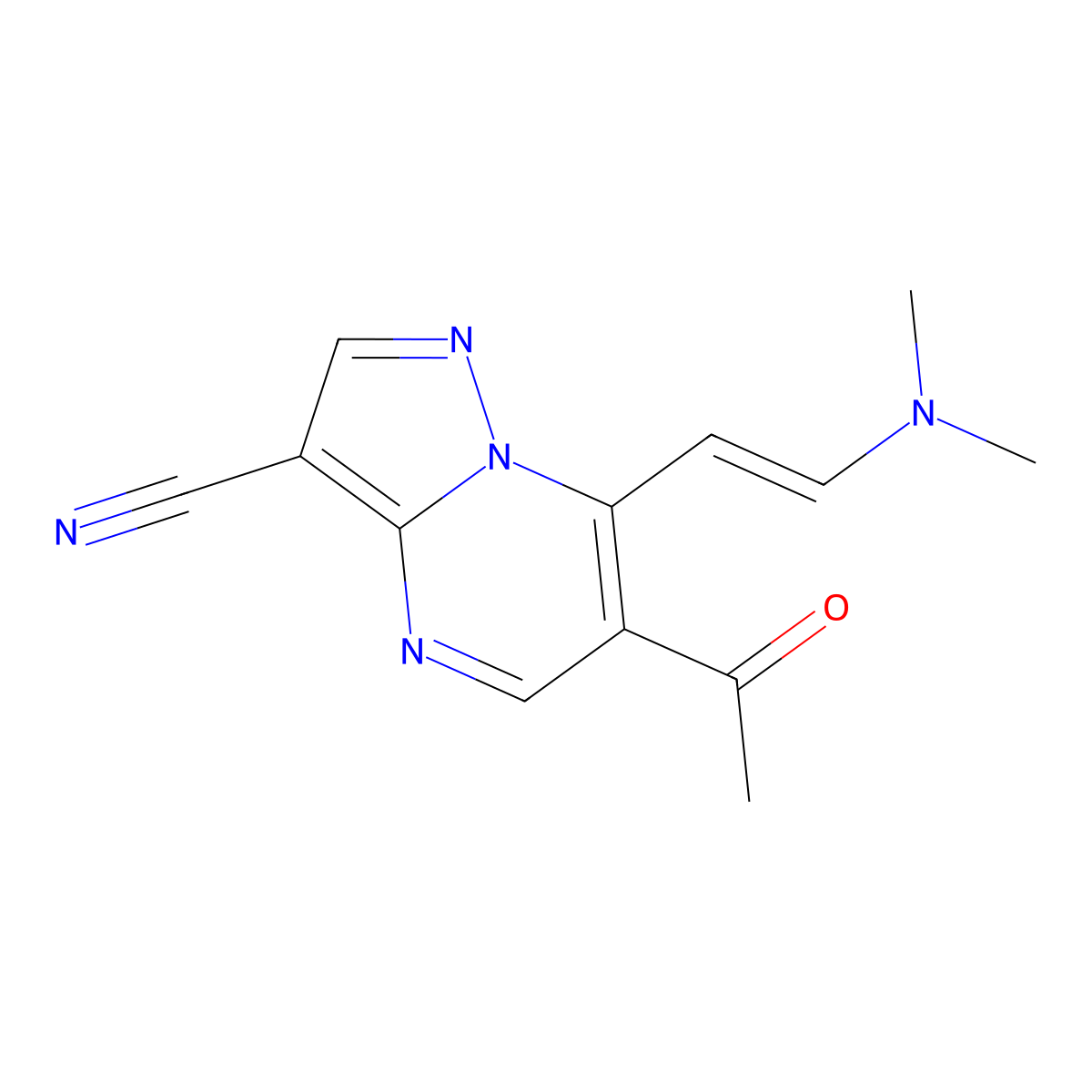 6-acetyl-7-[(E)-2-(dimethylamino)ethenyl]pyrazolo[1,5-a]pyrimidine-3-carbonitrile molecular structure, CAS 130506-87-5