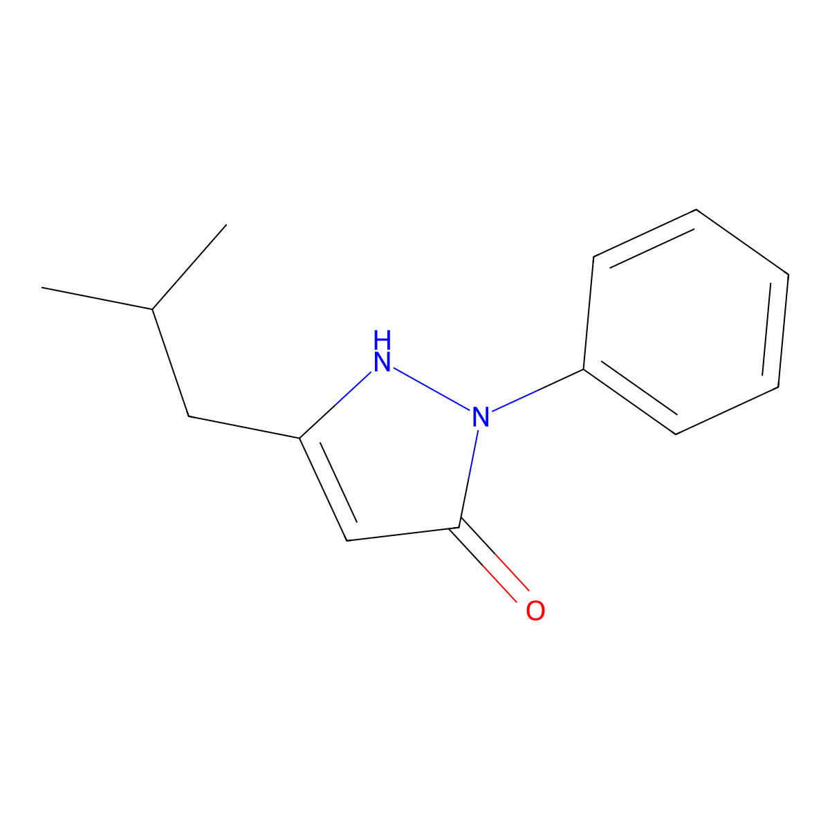 5-(2-Methylpropyl)-2-phenyl-1,2-dihydro-3H-pyrazol-3-one molecular structure, CAS 13051-47-3