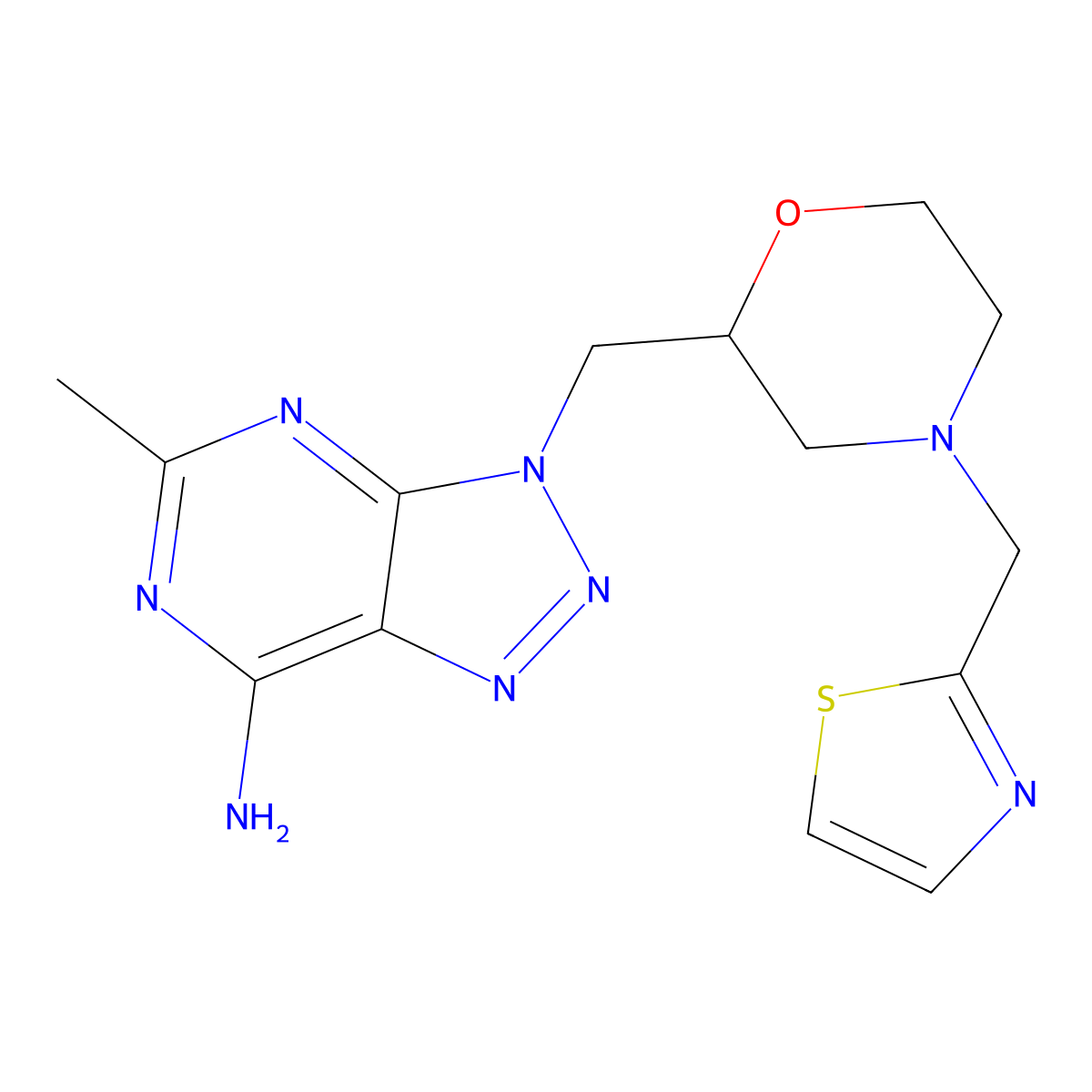5-Methyl-3-[[(2R)-4-(2-thiazolylmethyl)-2-morpholinyl]methyl]-3H-1,2,3-triazolo[4,5-d]pyrimidin-7-amine molecular structure, CAS 1305116-69-1
