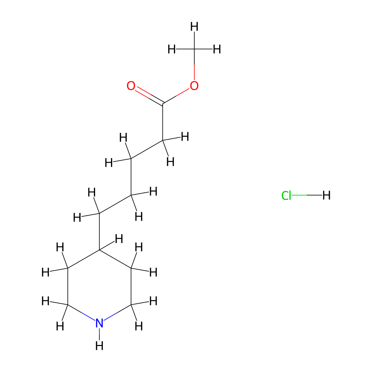 Methyl 5-(piperidin-4-yl)pentanoate hydrochloride molecular structure, CAS 1305197-60-7