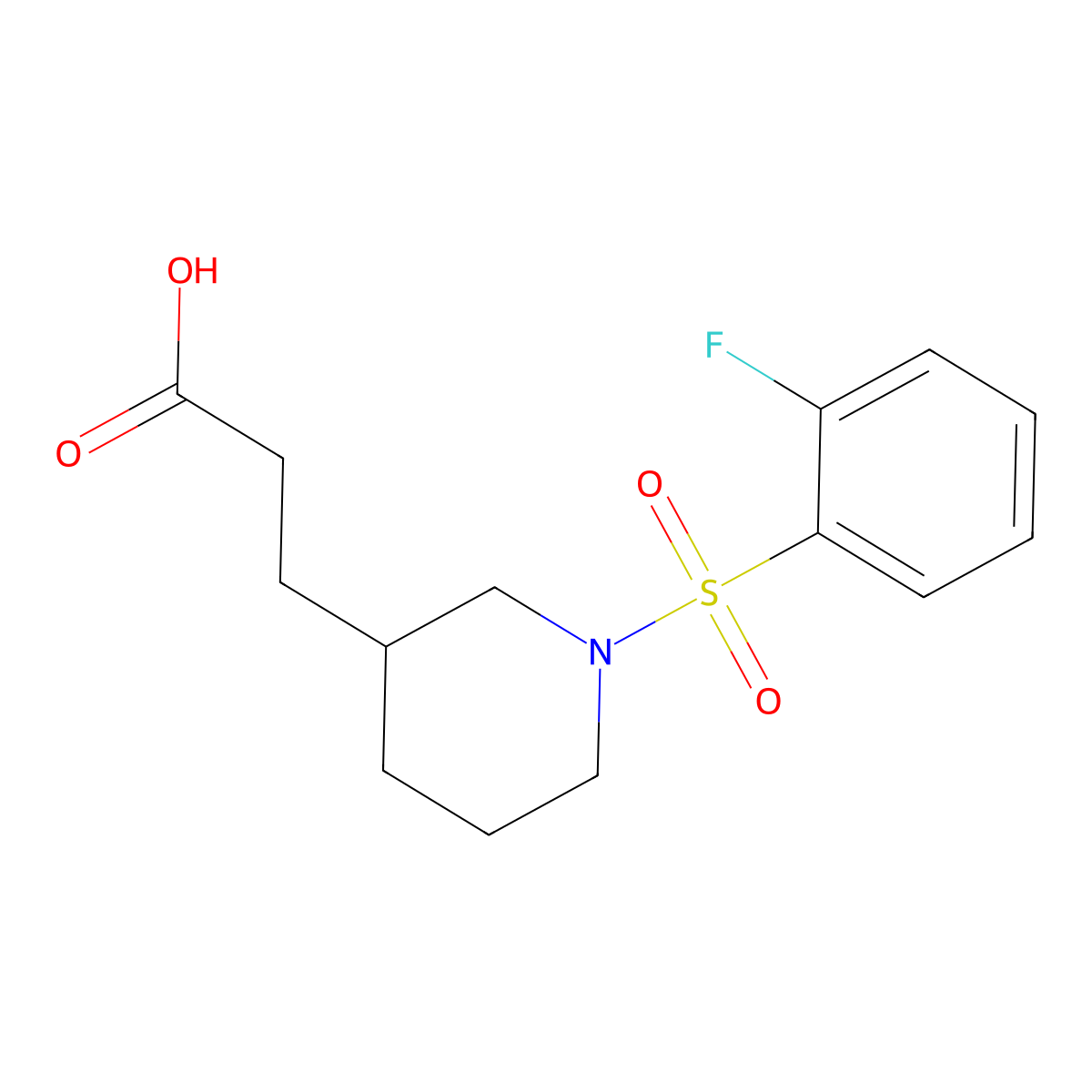 3-[1-(2-Fluorobenzenesulfonyl)piperidin-3-yl]propanoic acid molecular structure, CAS 1305236-85-4