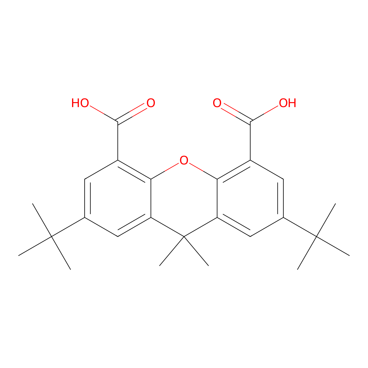 2,7-DI-Tert-butyl-9,9-dimethyl-4,5-xanthenedicarboxylic acid molecular structure, CAS 130525-39-2