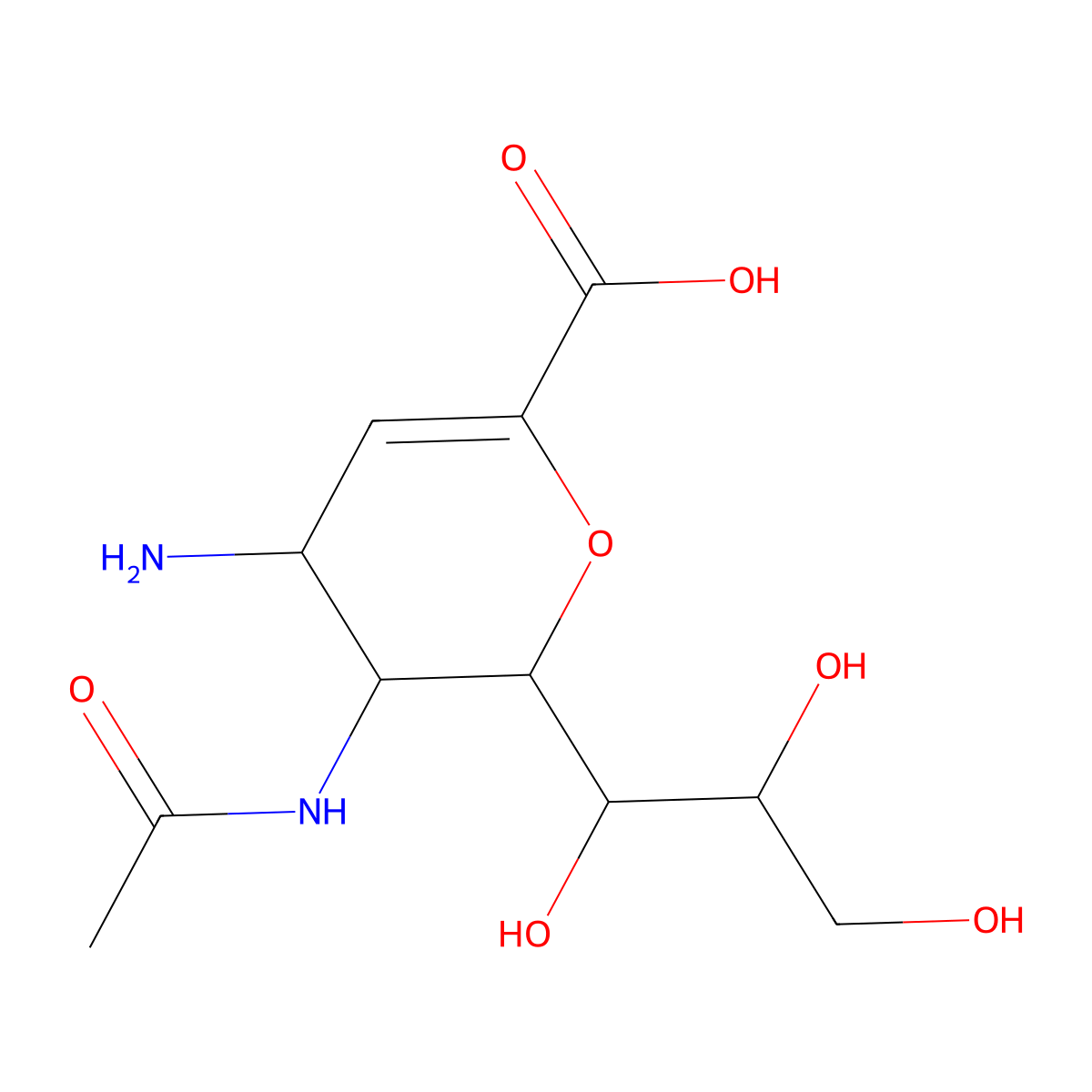 4-amino-2-deoxy-2,3-didehydro-N-acetylneuraminic acid molecular structure, CAS 130525-62-1