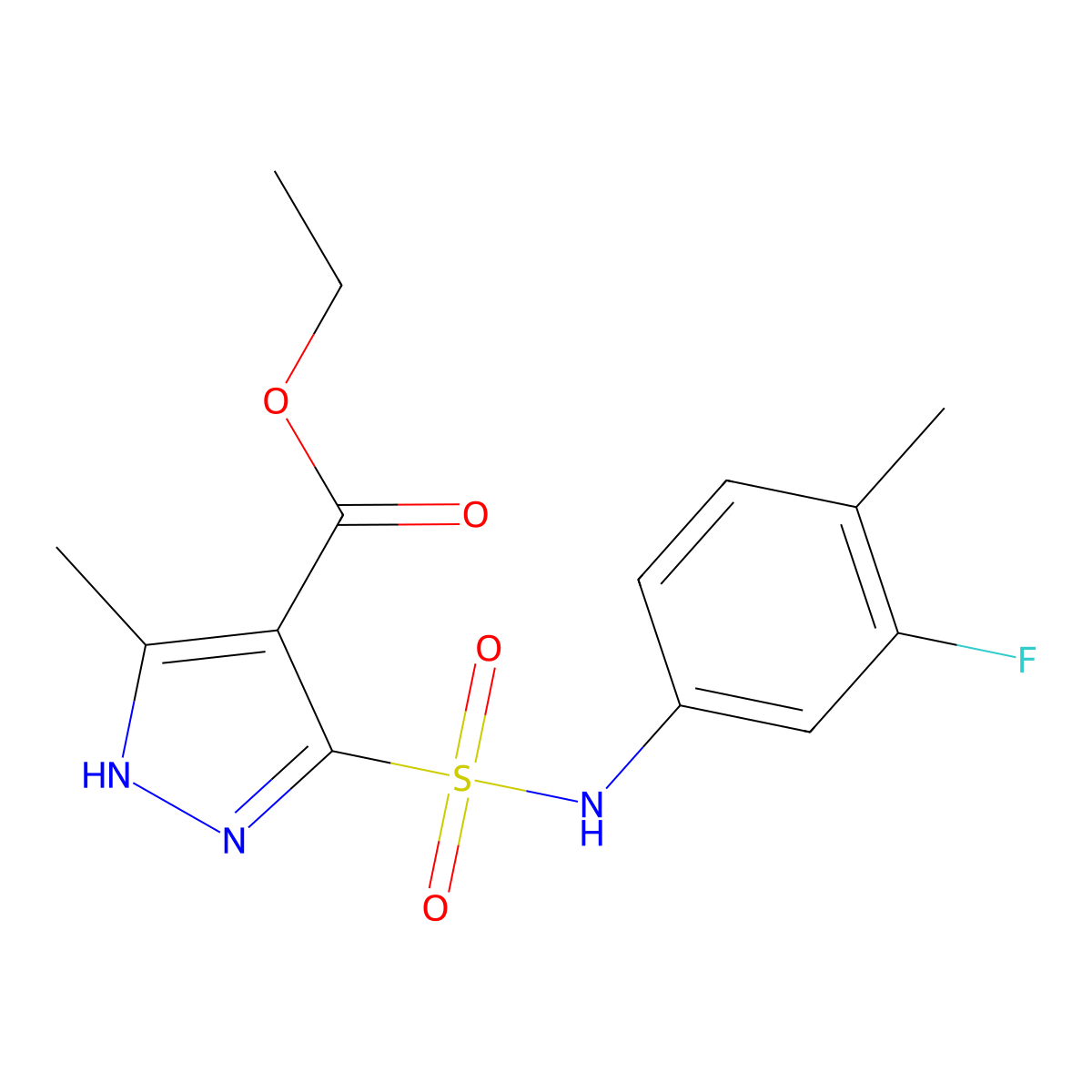 ethyl 5-(N-(3-fluoro-4-methylphenyl)sulfamoyl)-3-methyl-1H-pyrazole-4-carboxylate molecular structure, CAS 1305253-14-8