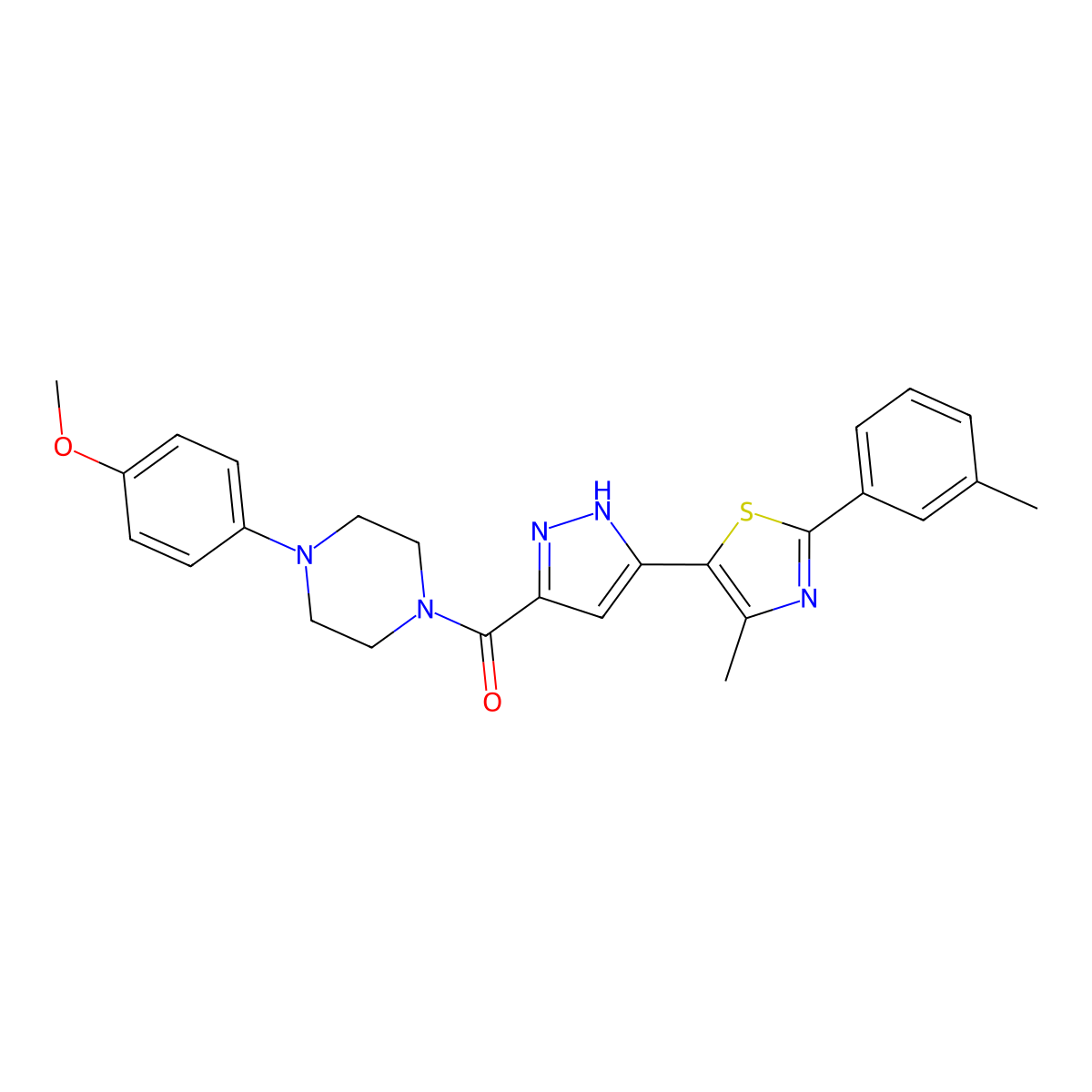 (4-(4-methoxyphenyl)piperazin-1-yl)(3-(4-methyl-2-(m-tolyl)thiazol-5-yl)-1H-pyrazol-5-yl)methanone molecular structure, CAS 1305253-29-5