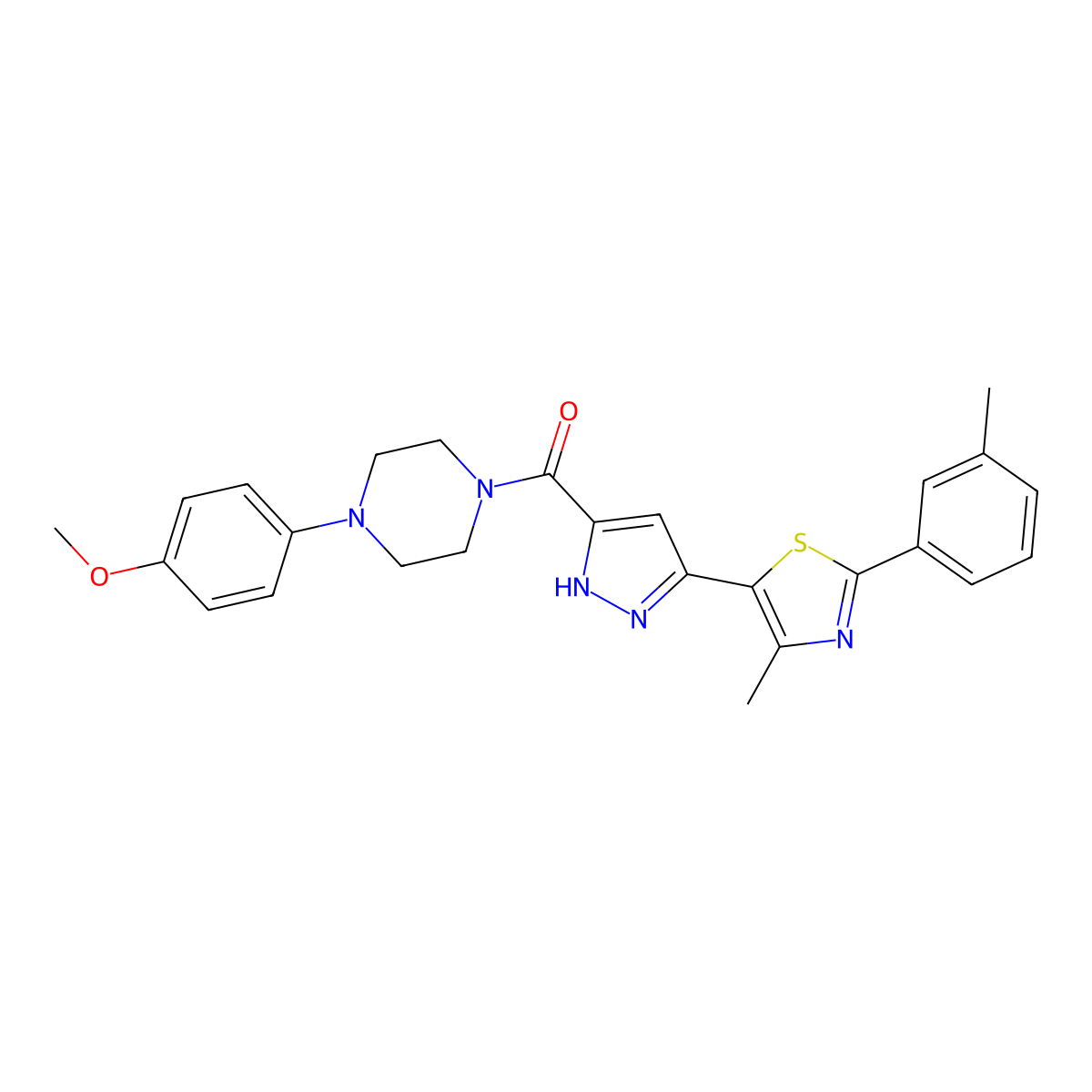(4-(4-methoxyphenyl)piperazin-1-yl)(3-(4-methyl-2-(m-tolyl)thiazol-5-yl)-1H-pyrazol-5-yl)methanone molecular structure, CAS 1305253-29-5