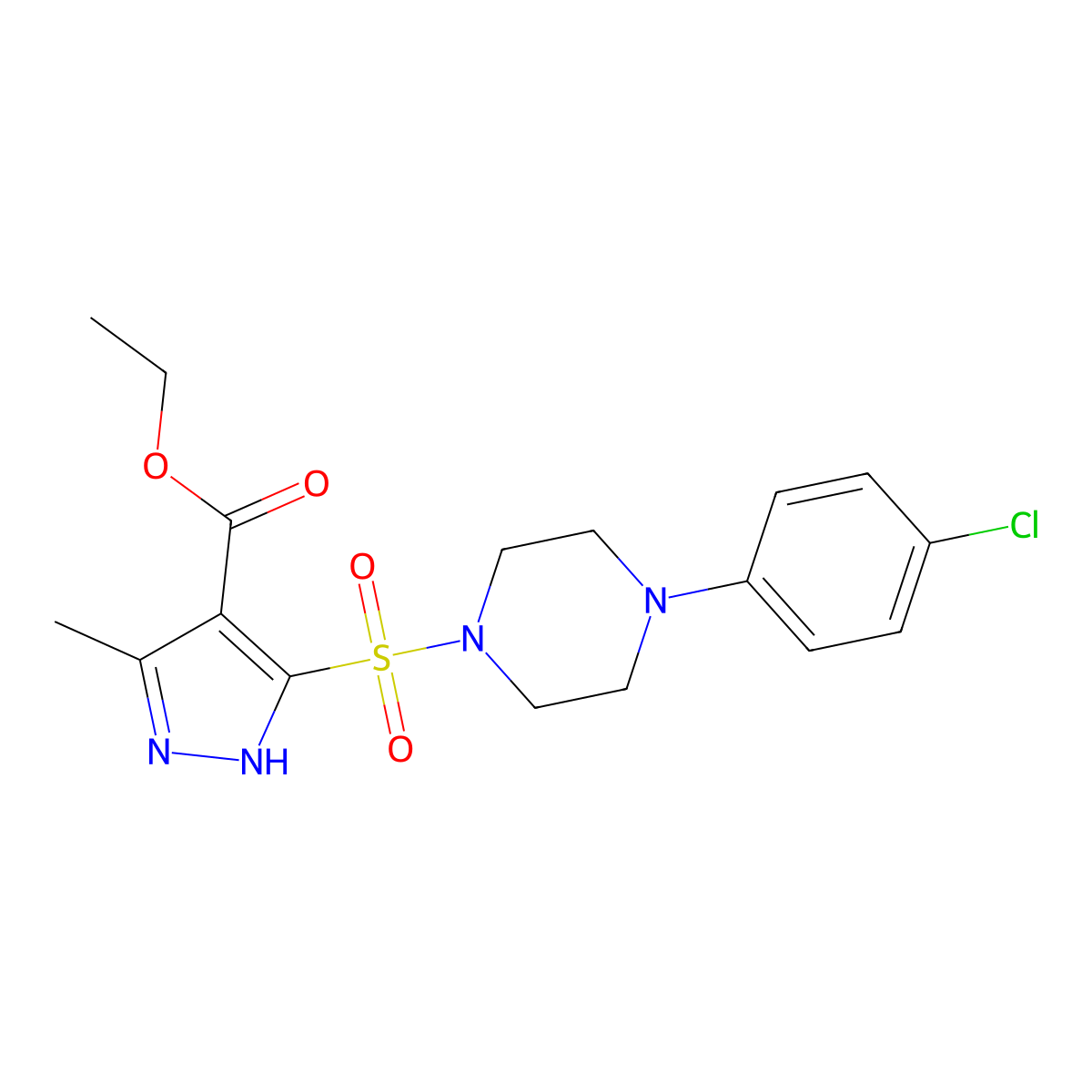 ethyl 5-((4-(4-chlorophenyl)piperazin-1-yl)sulfonyl)-3-methyl-1H-pyrazole-4-carboxylate molecular structure, CAS 1305272-57-4
