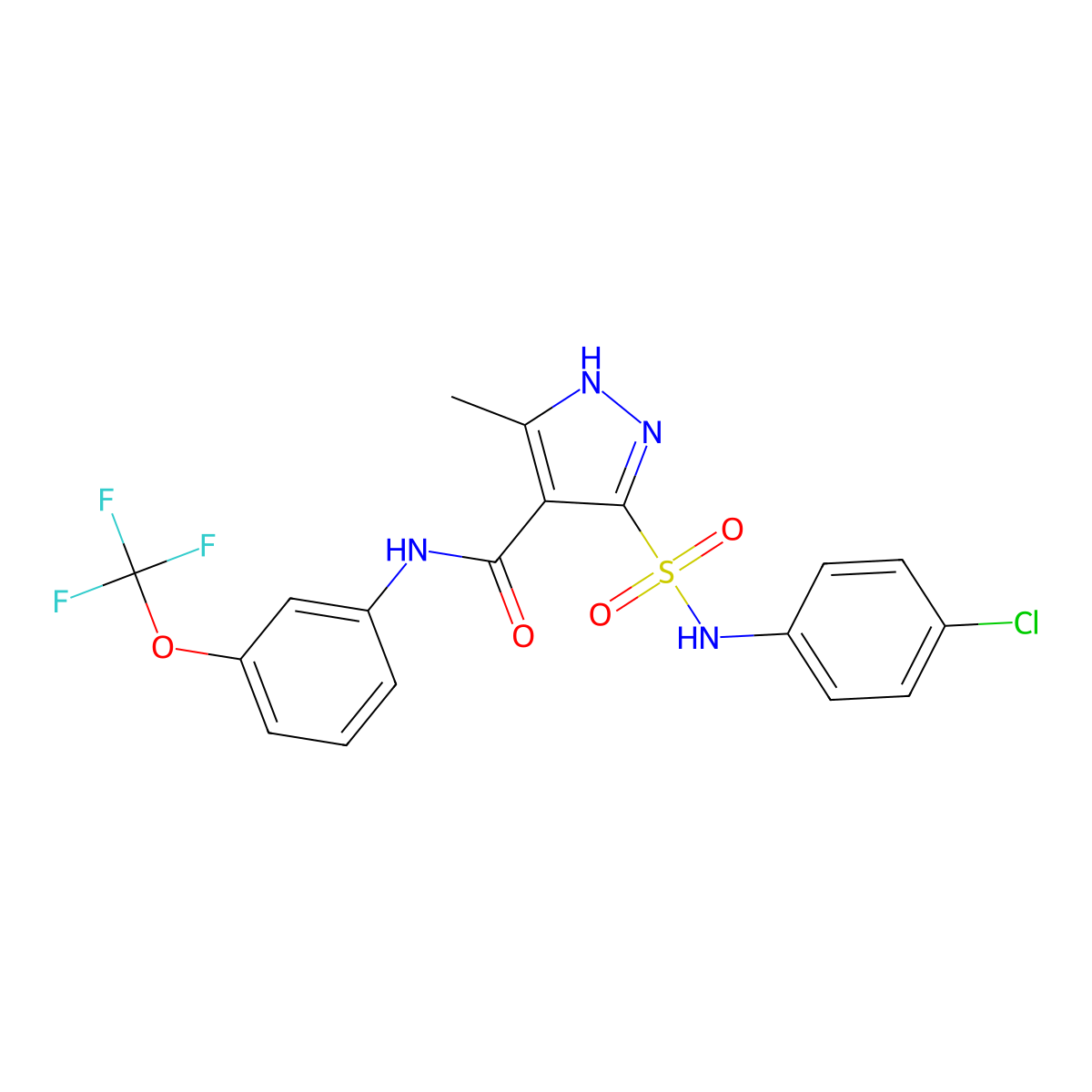 5-[(4-chlorophenyl)sulfamoyl]-3-methyl-N-[3-(trifluoromethoxy)phenyl]-1H-pyrazole-4-carboxamide molecular structure, CAS 1305277-39-7
