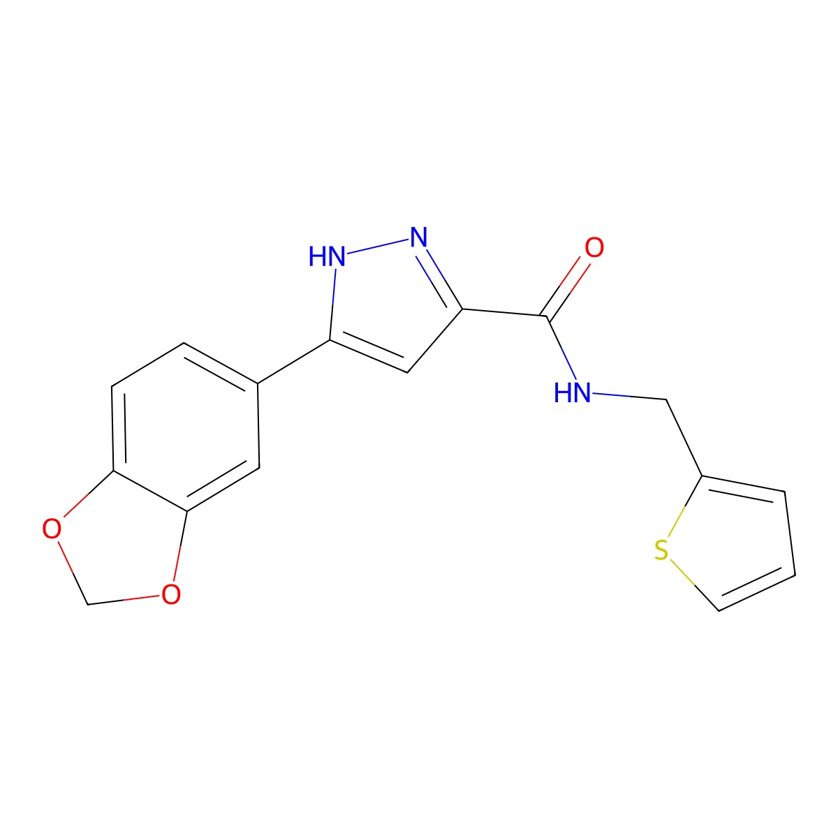5-(benzo[d][1,3]dioxol-5-yl)-N-(thiophen-2-ylmethyl)-1H-pyrazole-3-carboxamide molecular structure, CAS 1305278-86-7