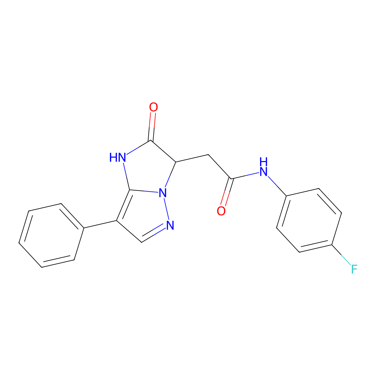 N-(4-fluorophenyl)-2-(2-oxo-7-phenyl-2,3-dihydro-1H-imidazo[1,2-b]pyrazol-3-yl)acetamide molecular structure, CAS 1305287-51-7