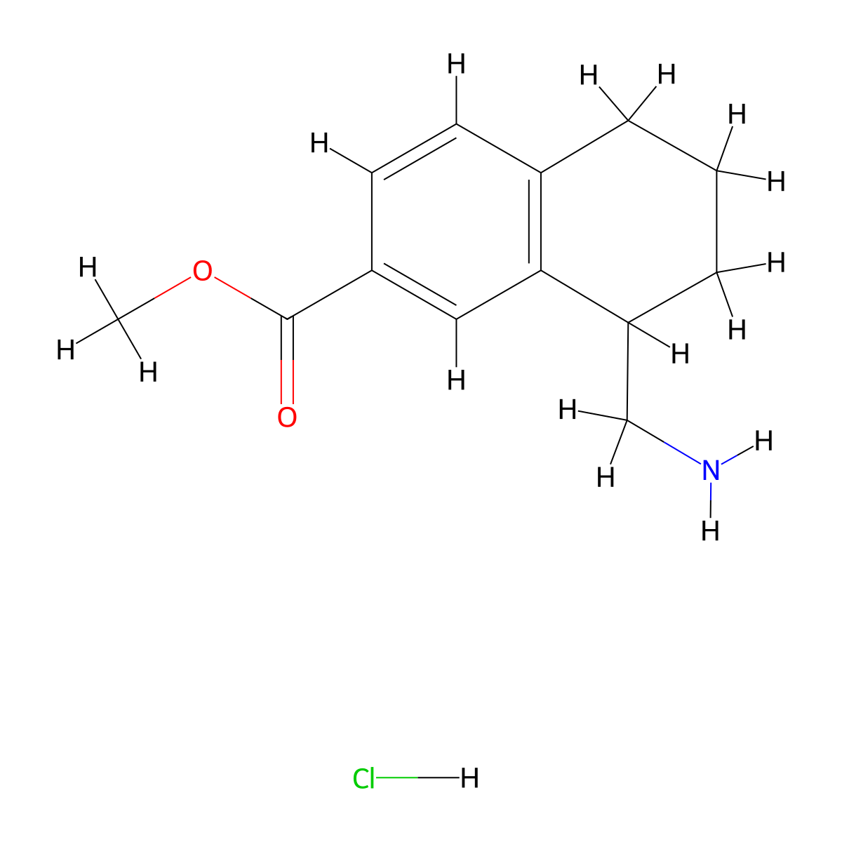 Methyl 8-(aminomethyl)-5,6,7,8-tetrahydronaphthalene-2-carboxylate hydrochloride molecular structure, CAS 130532-65-9